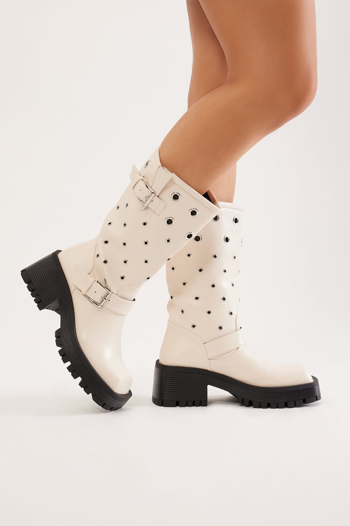 Rowley Grommet Knee High Boots - Off White - Image 4