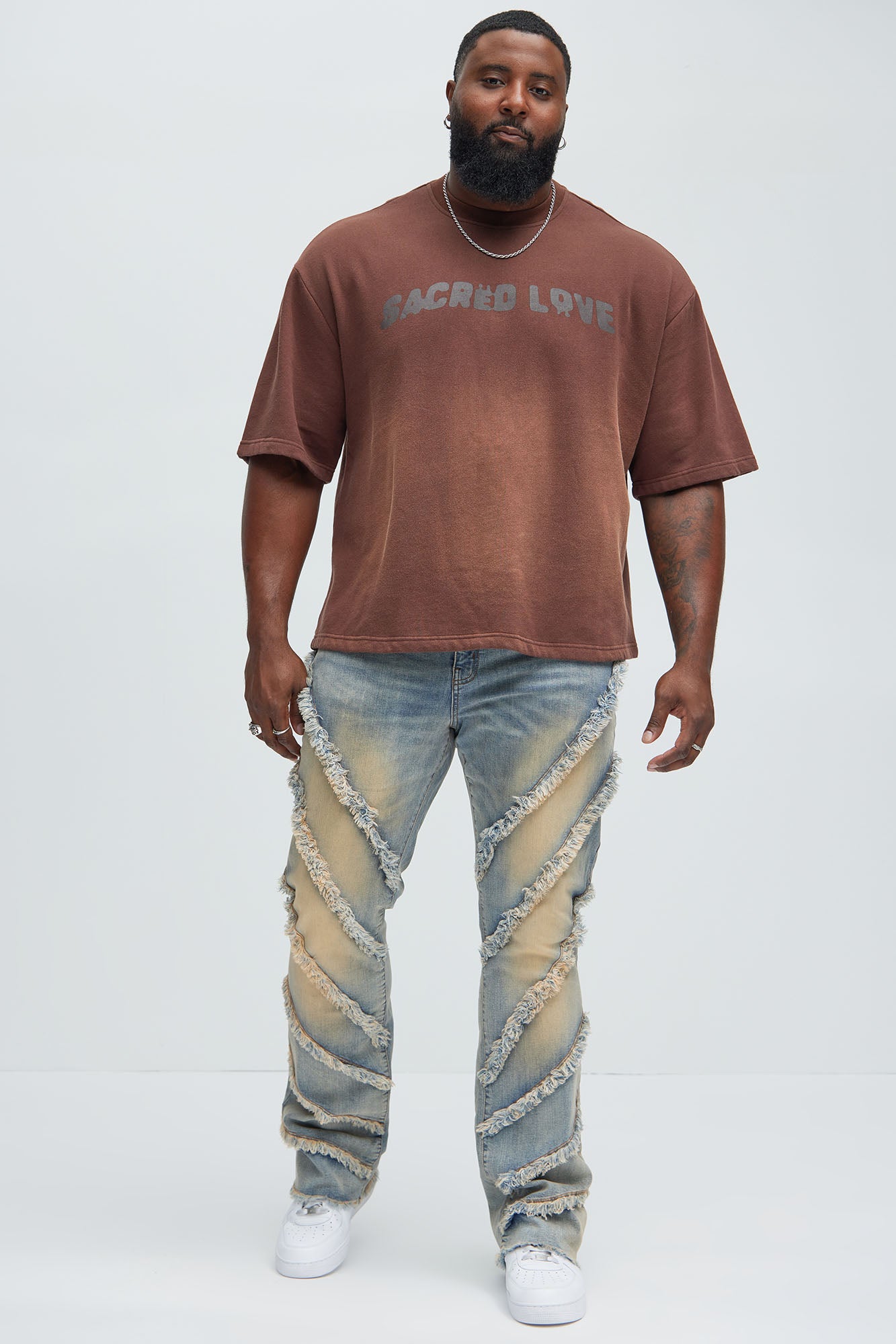 Slanted Fray Stacked Skinny Flare Jeans - Vintage Wash - Image 7