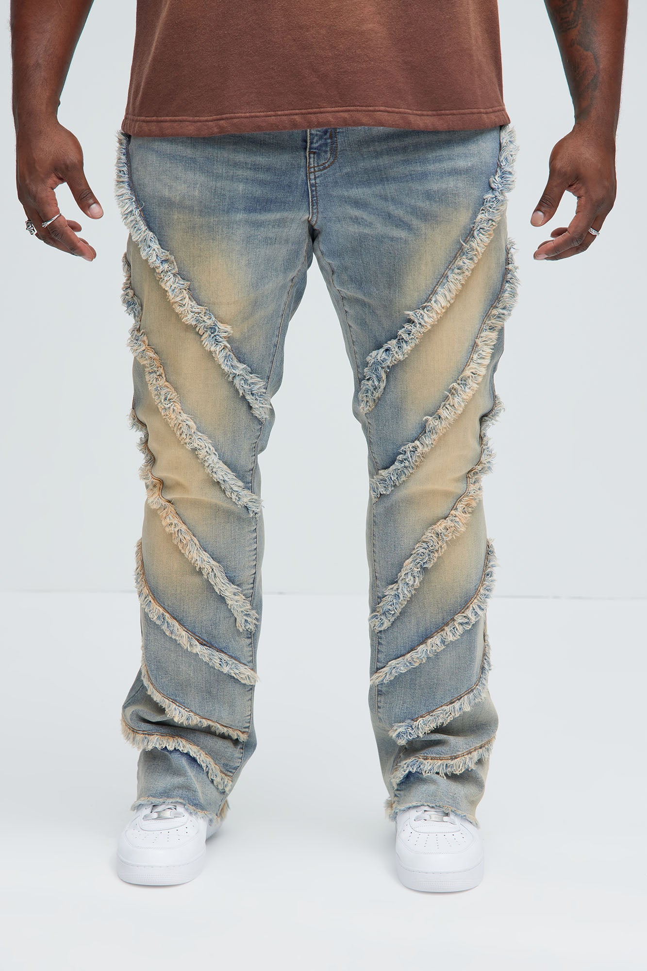 Slanted Fray Stacked Skinny Flare Jeans - Vintage Wash - Image 6