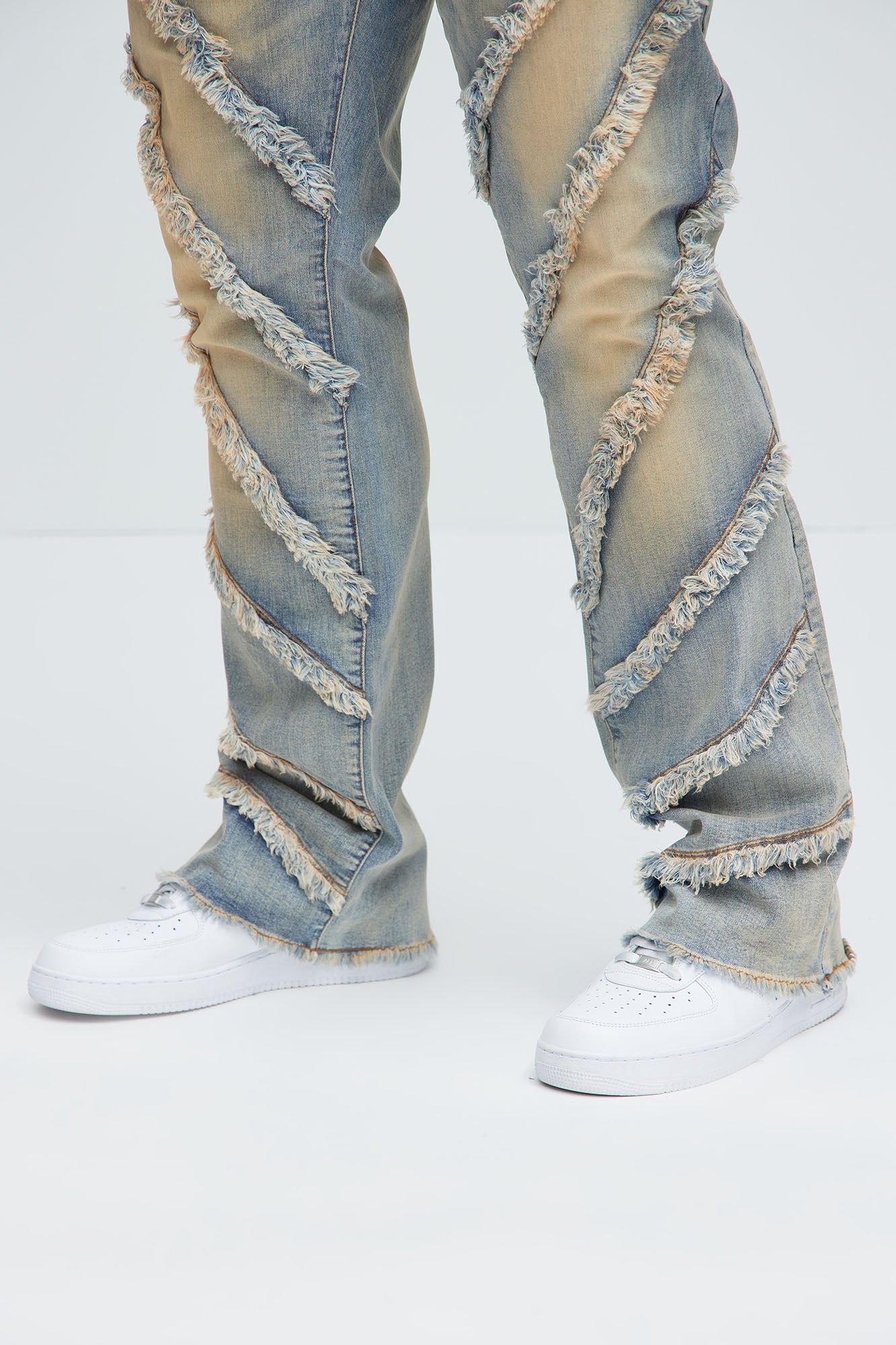 Slanted Fray Stacked Skinny Flare Jeans - Vintage Wash - Image 9