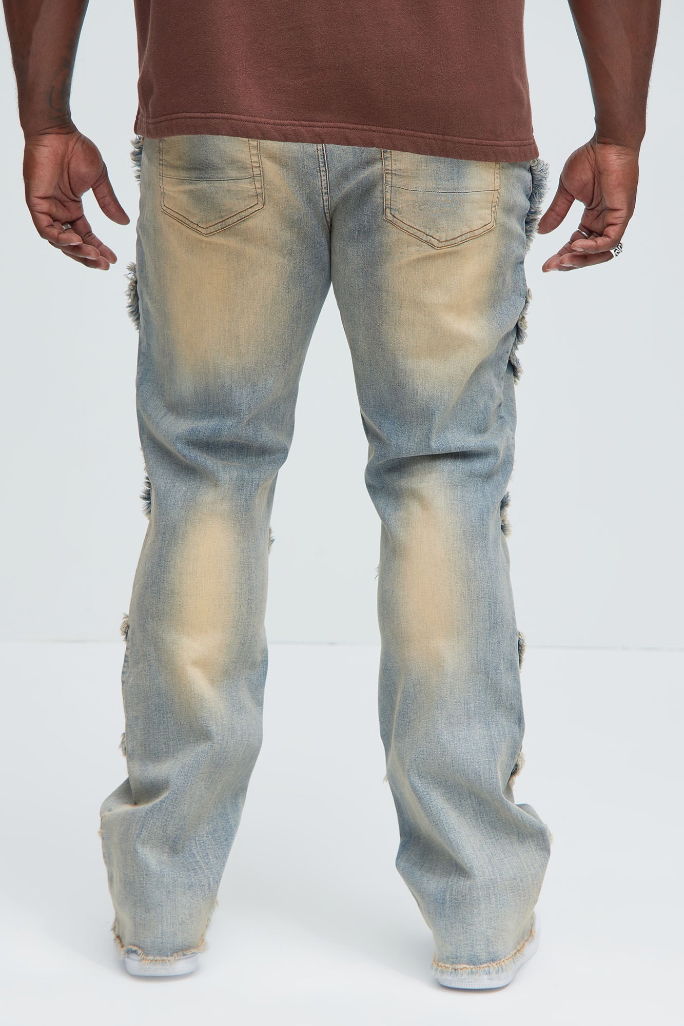 Slanted Fray Stacked Skinny Flare Jeans - Vintage Wash - Image 8
