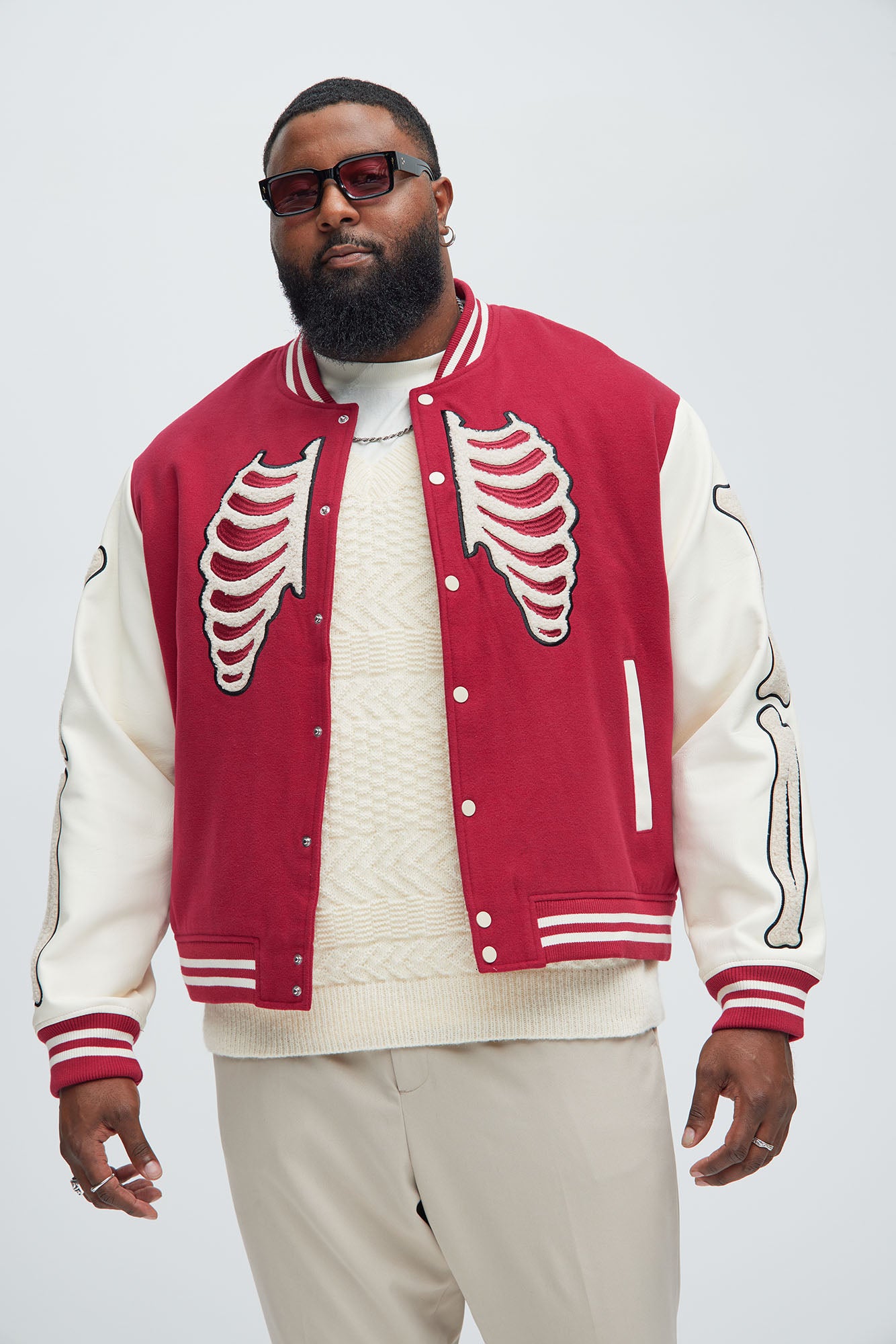 Skeleton Varsity Jacket - Red/White - Image 5