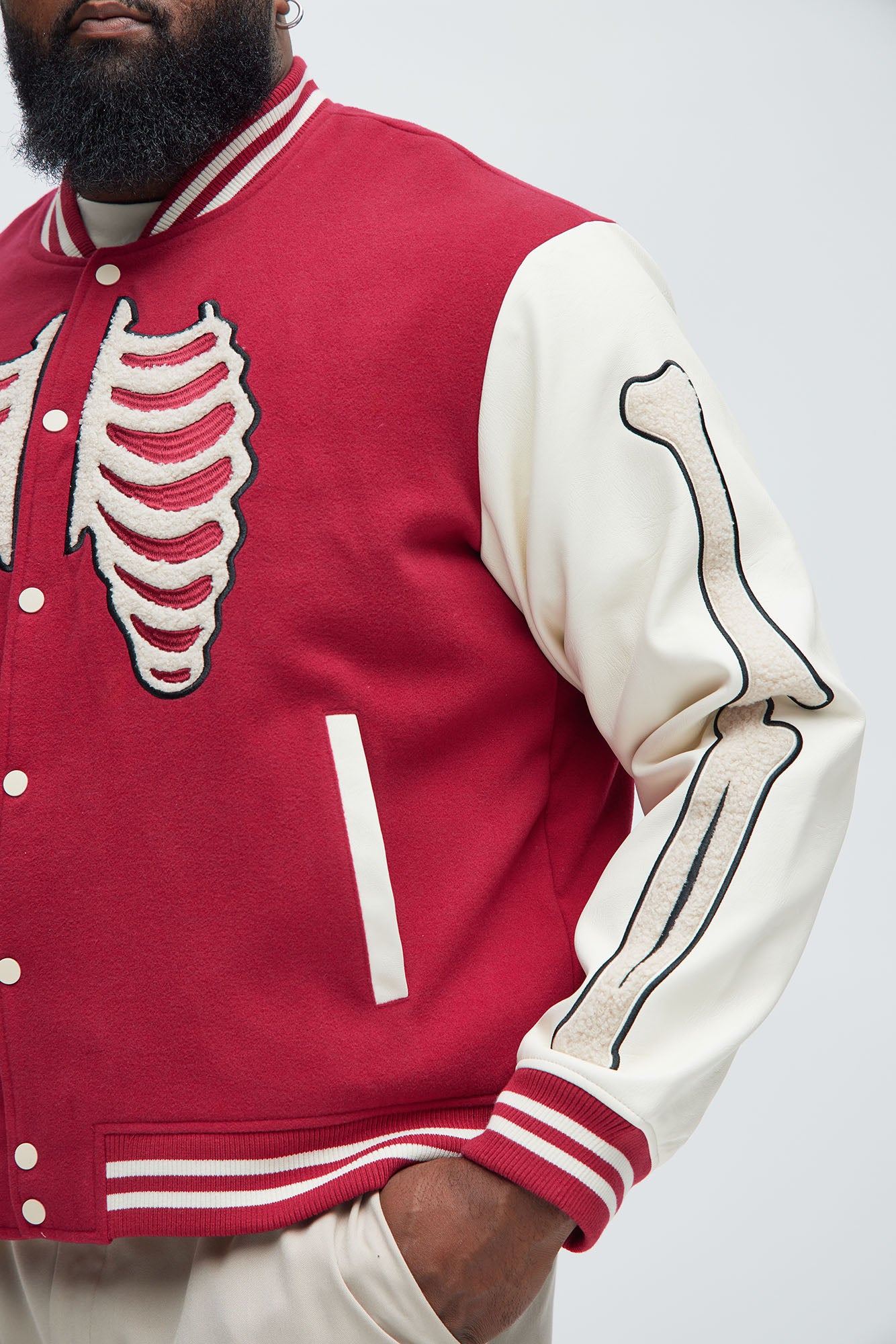 Skeleton Varsity Jacket - Red/White - Image 8