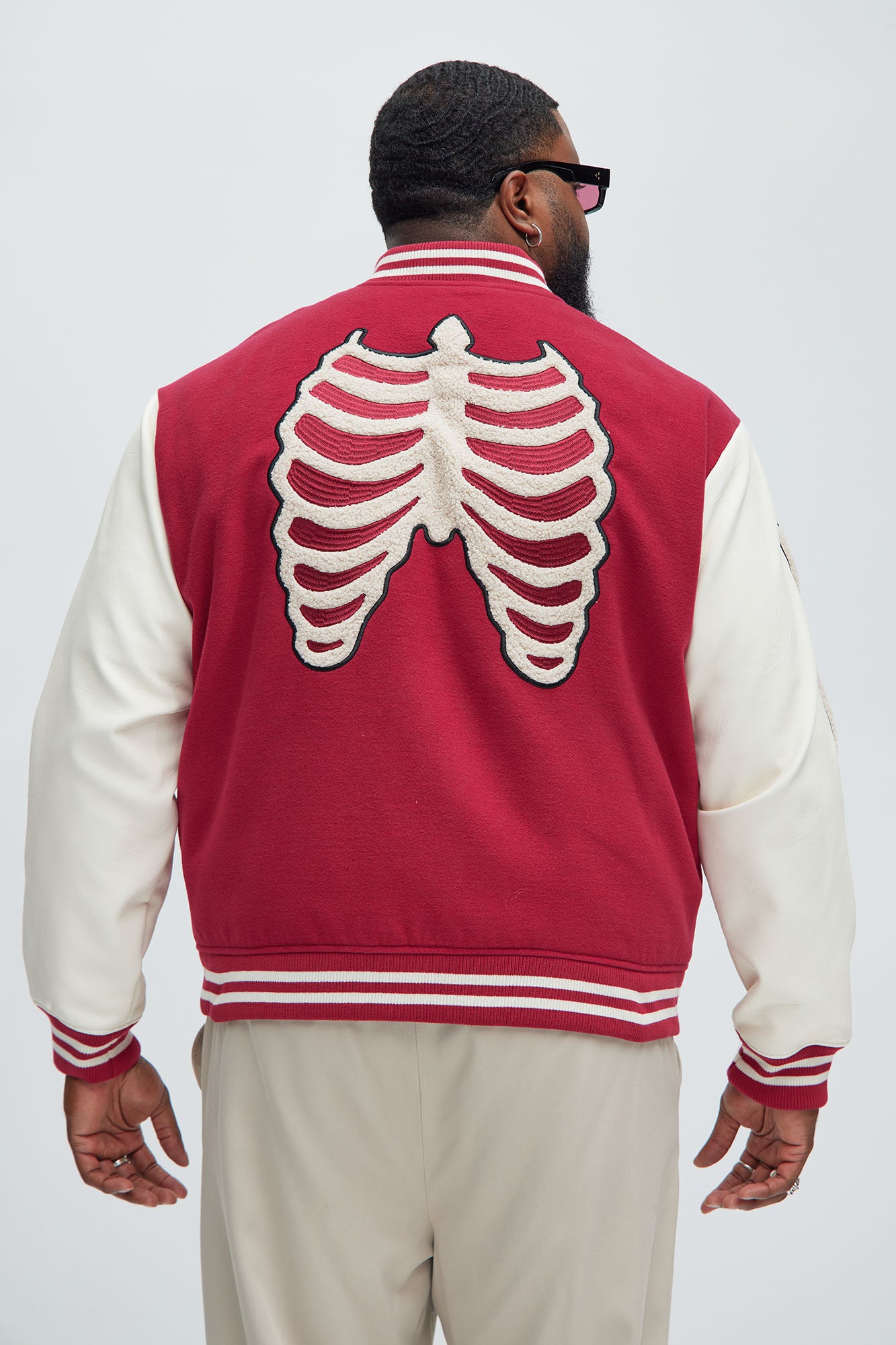 Skeleton Varsity Jacket - Red/White - Image 7