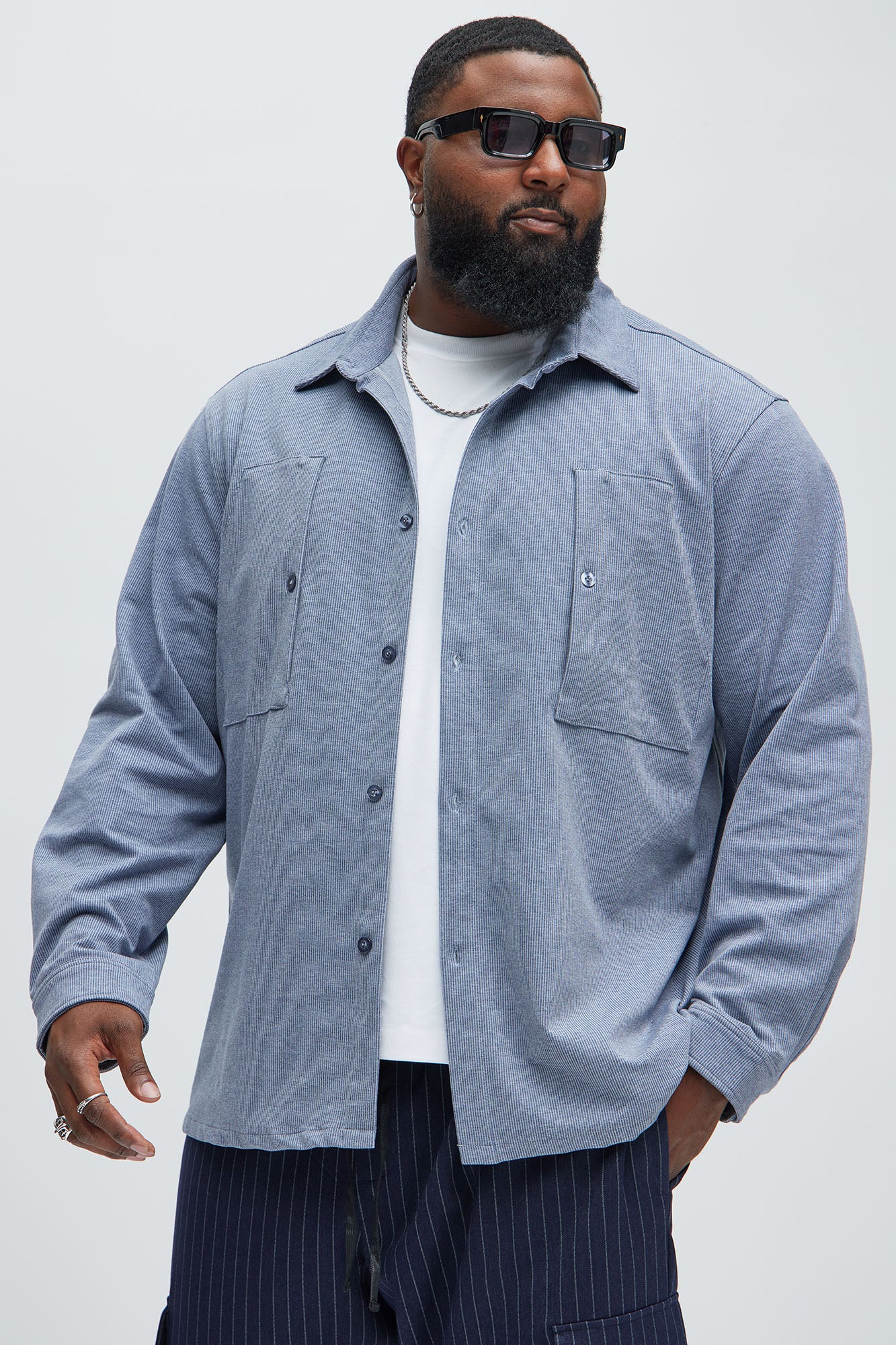 What U Need Stripe Button Up Shirt - Navy/combo - Image 5