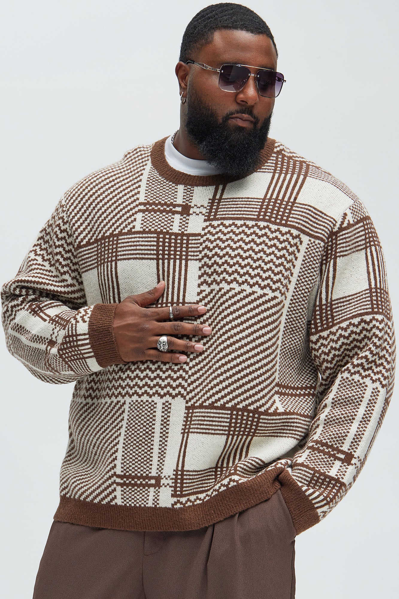 Mixed Lines Cozy Crewneck Sweater - Cream/combo - Image 4