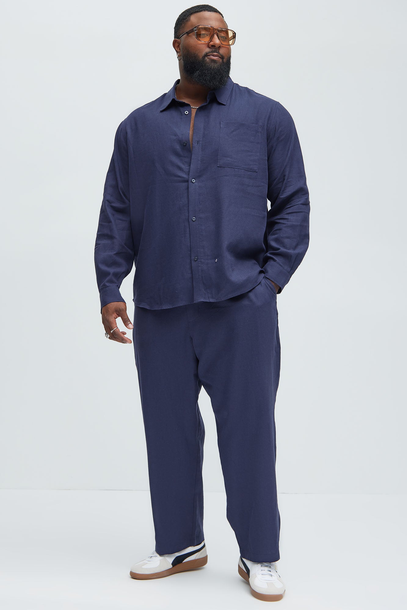 Bahamas Linen Long Sleeve Shirt - Navy - Image 6