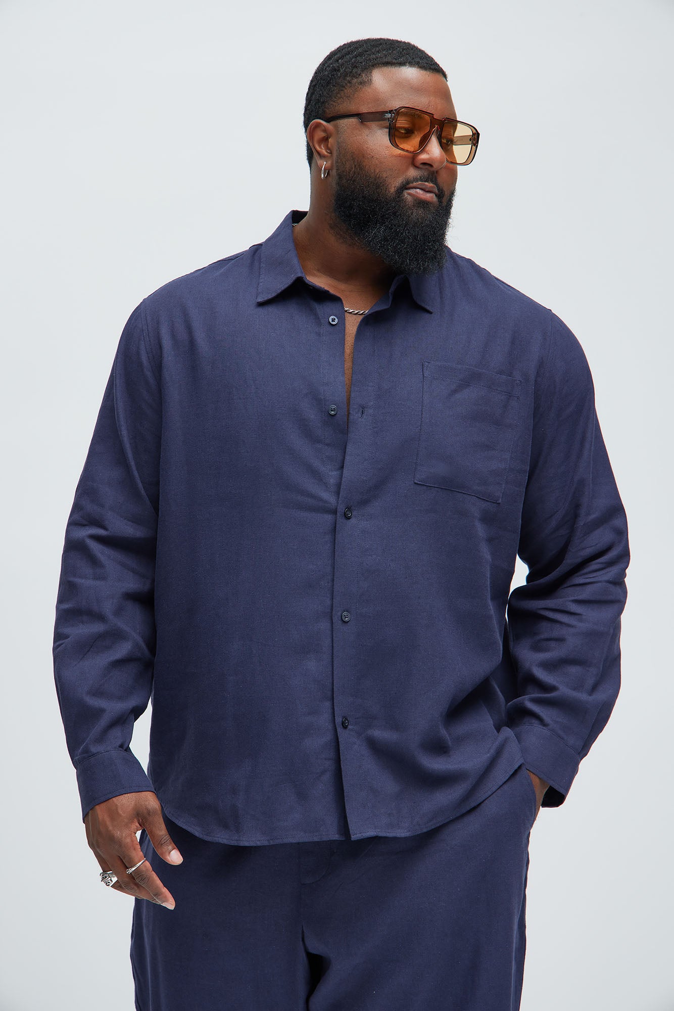 Bahamas Linen Long Sleeve Shirt - Navy - Image 5