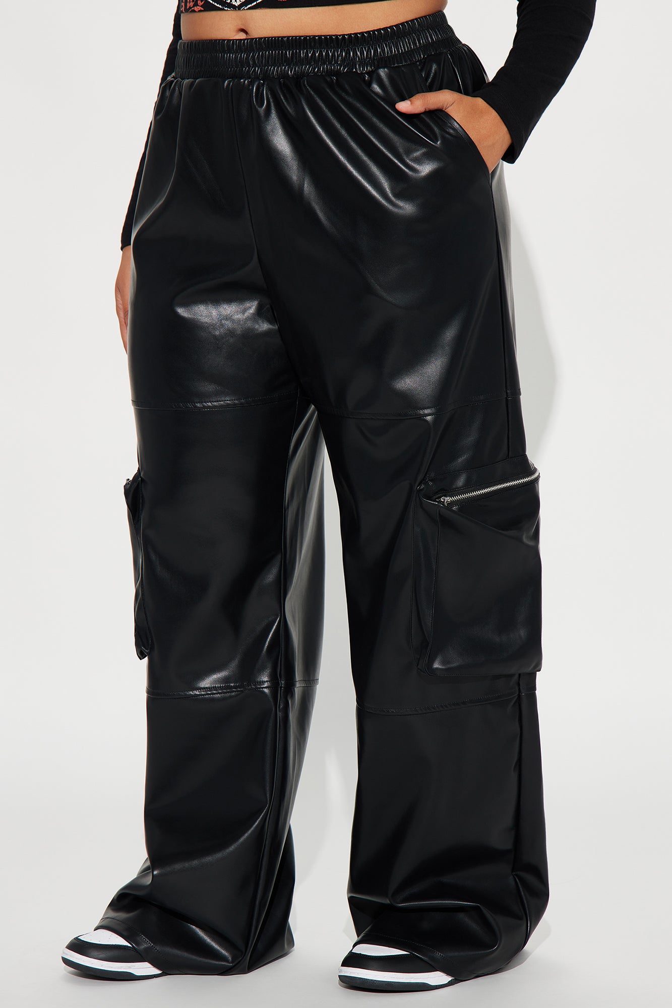 Wasted Times Faux Leather Cargo Pant - Black - Image 5