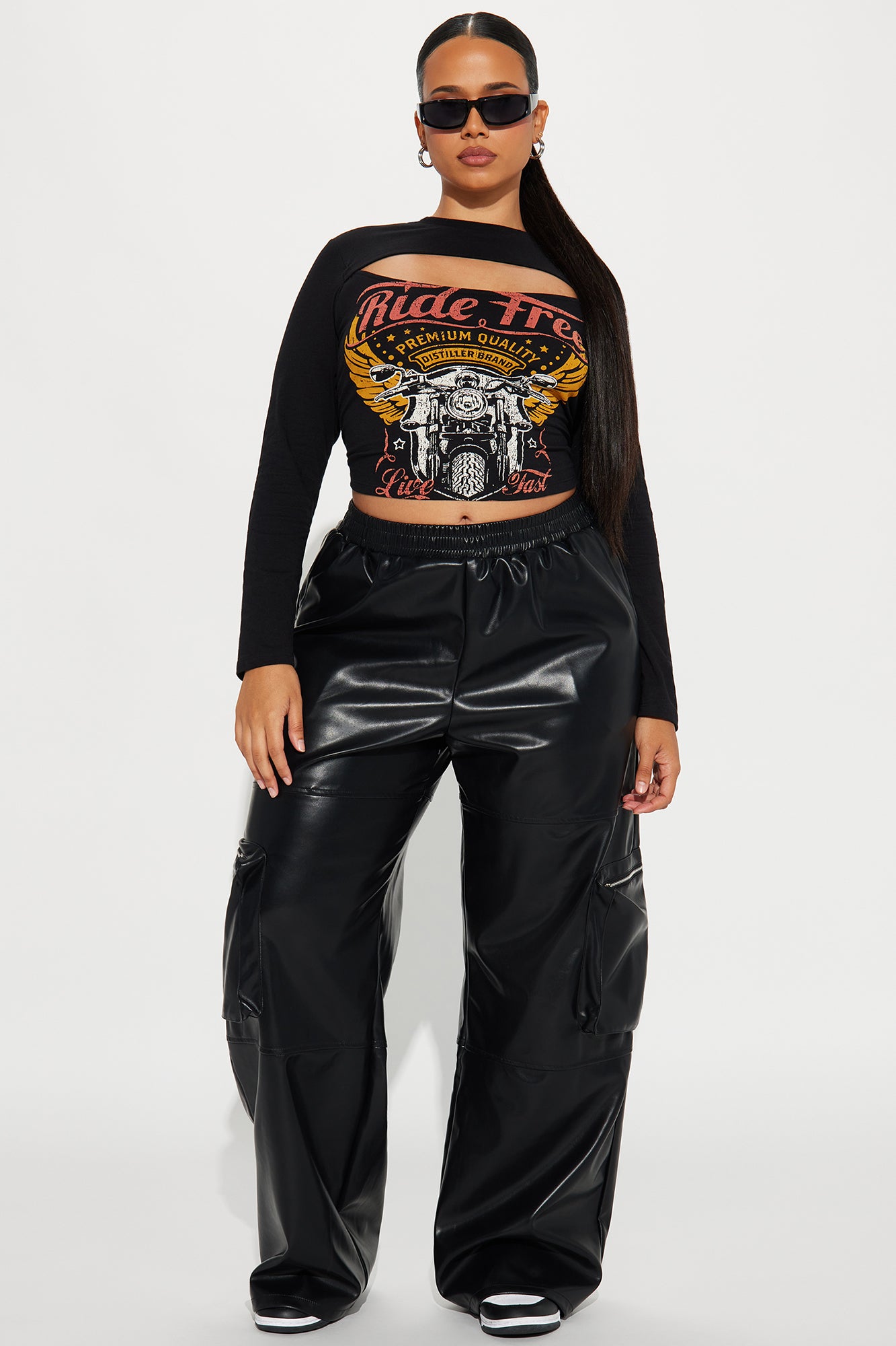 Wasted Times Faux Leather Cargo Pant - Black - Image 4