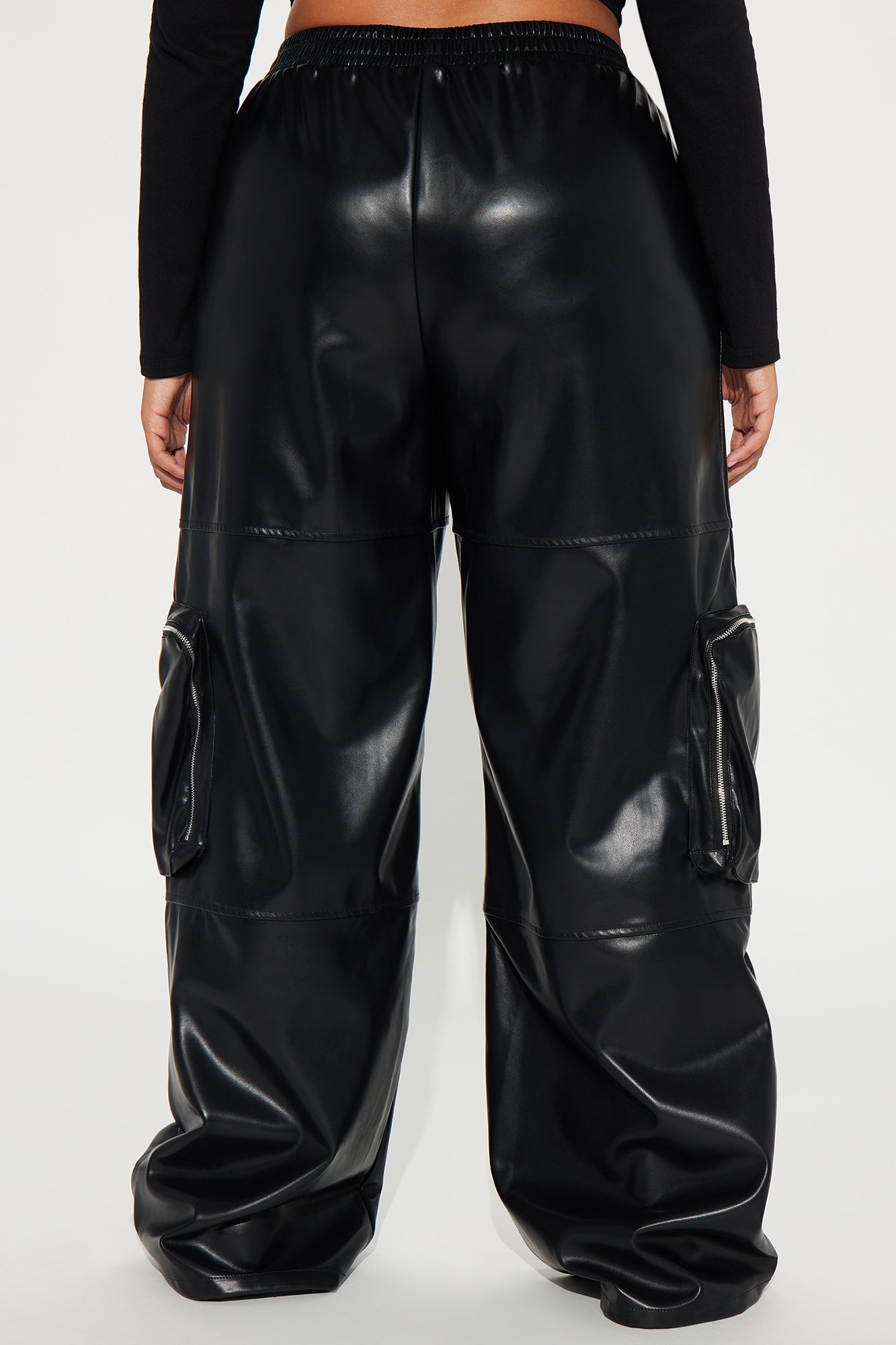 Wasted Times Faux Leather Cargo Pant - Black - Image 6