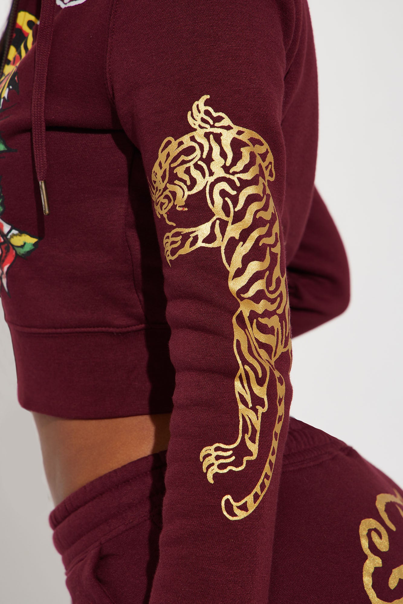 Retro Tiger Ed Hardy Zip Front Hoodie - Burgundy - Image 5