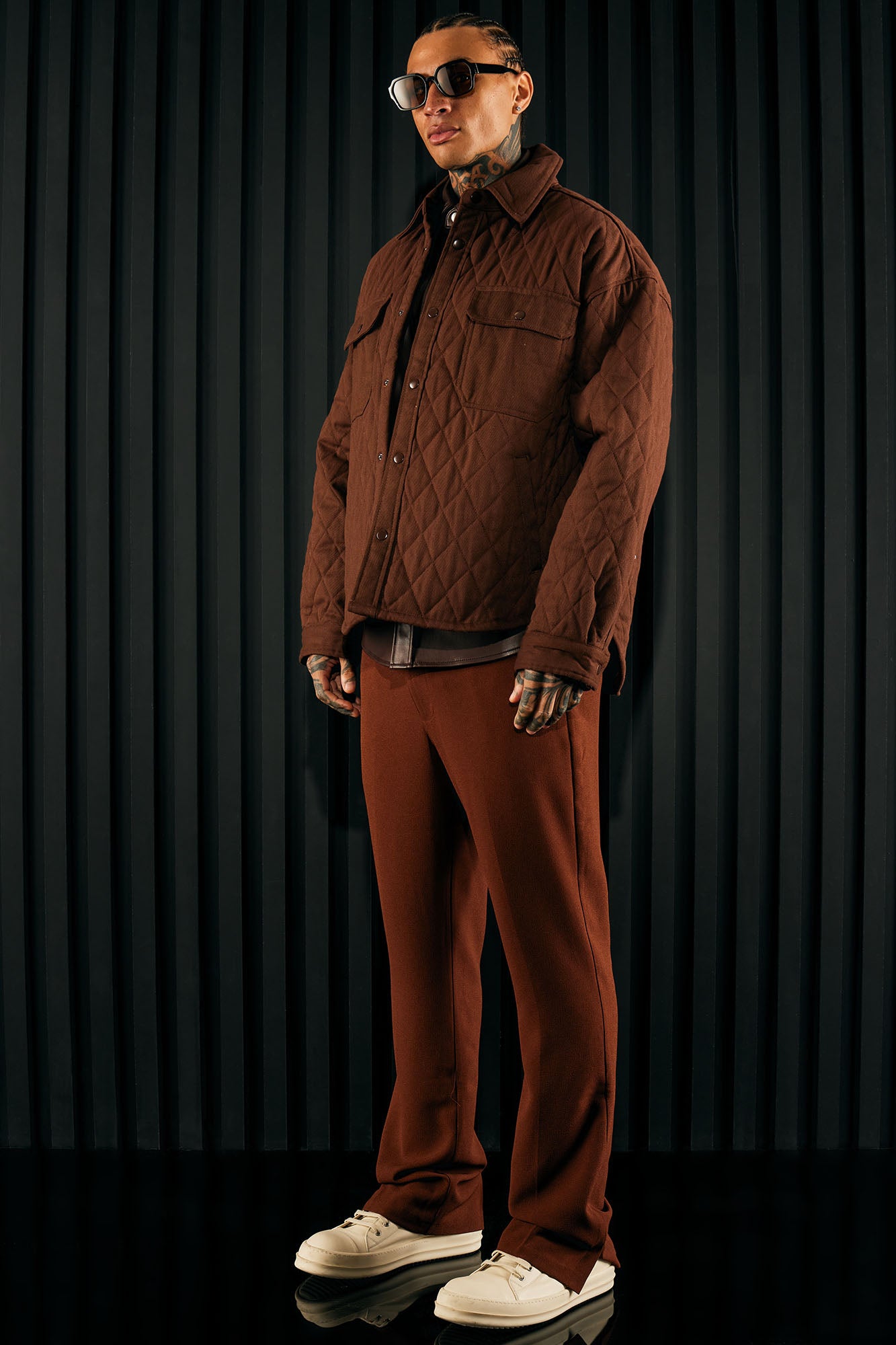 Golden Hour Slit Slim Flare Trousers - Brown - Image 3