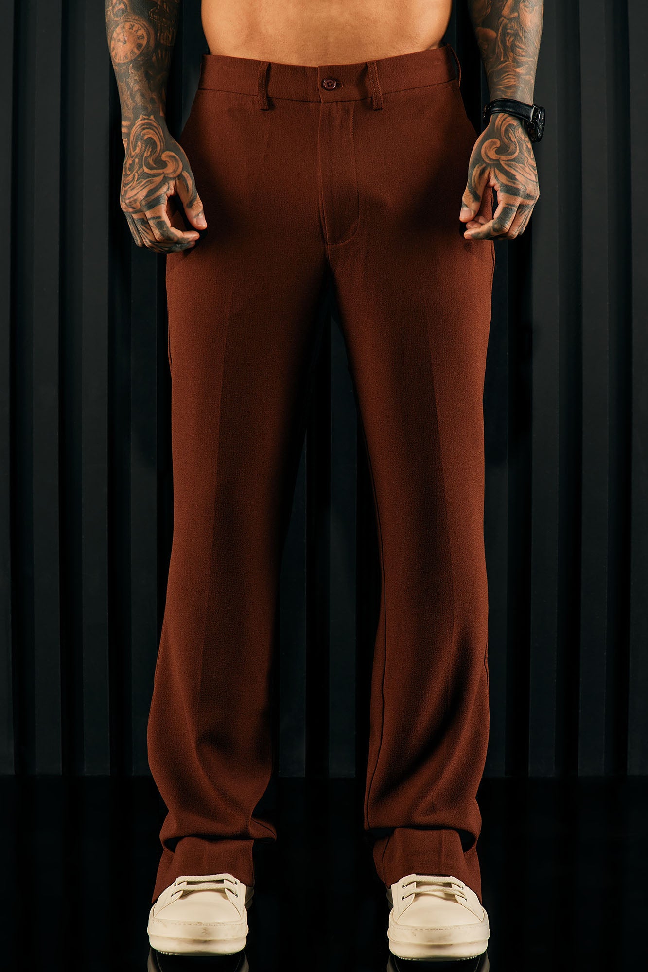 Golden Hour Slit Slim Flare Trousers - Brown - Image 4