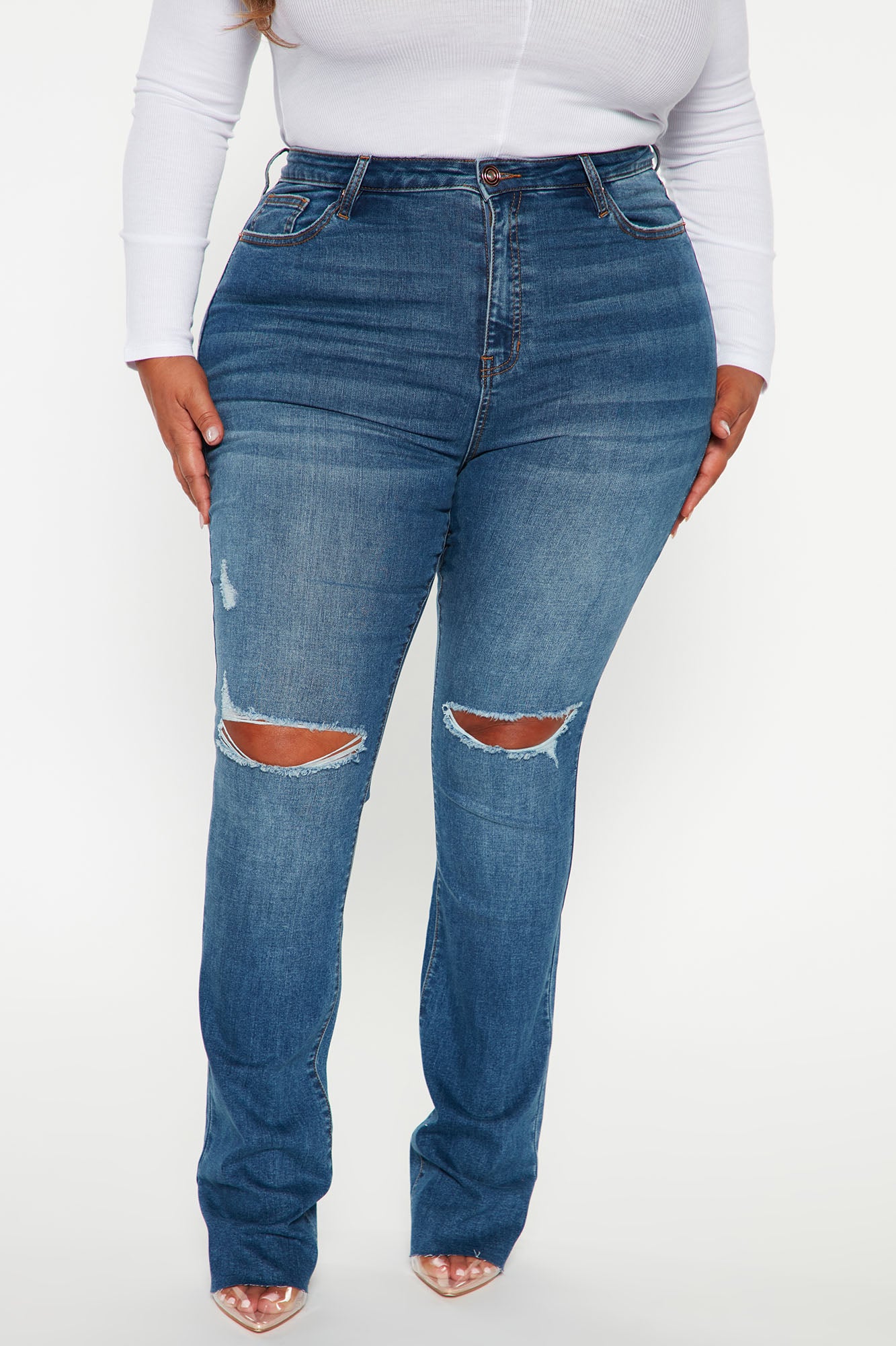 Best Stretch Ripped High Rise Bootcut Jeans - Dark Wash - Image 5