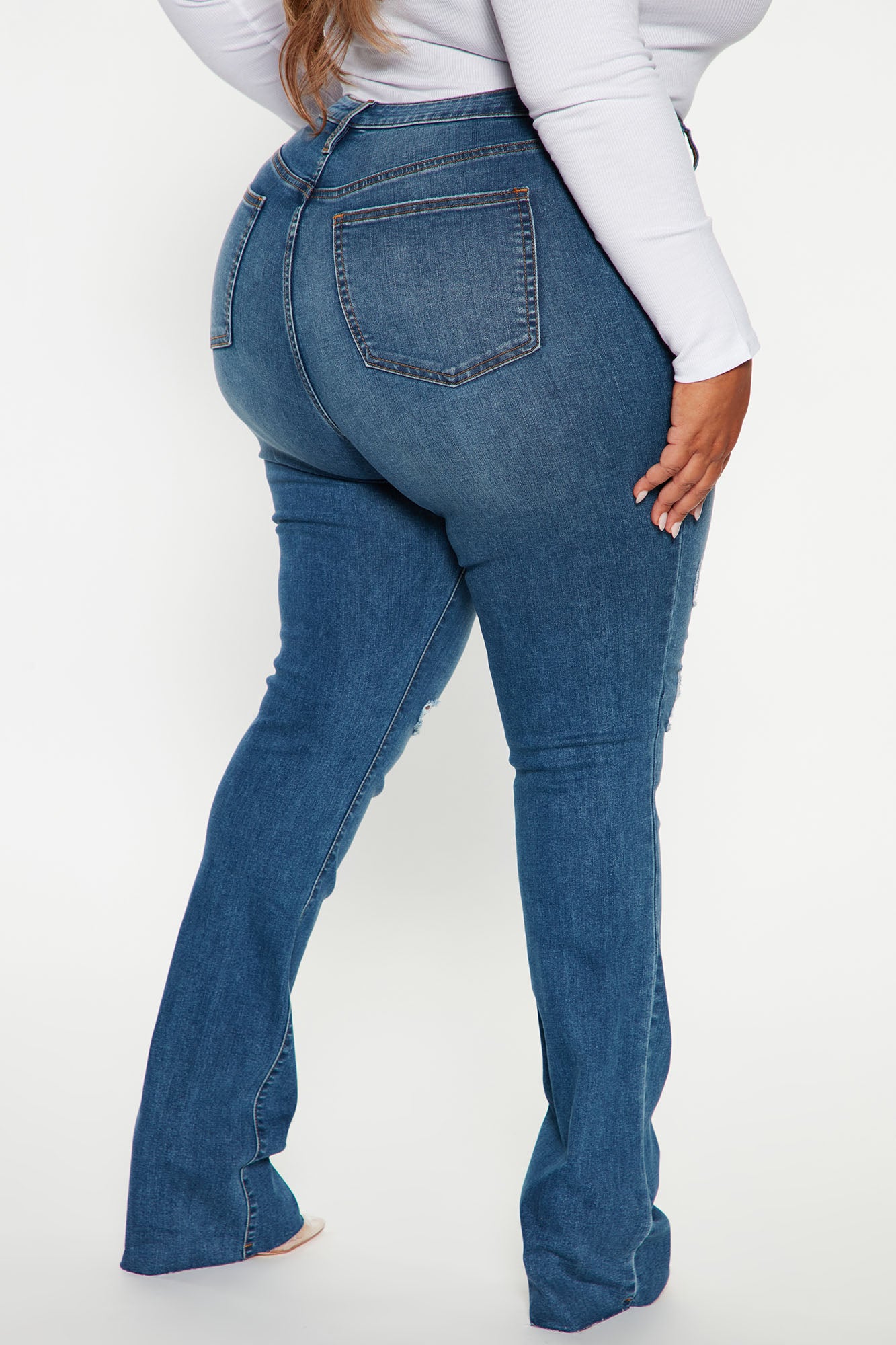 Best Stretch Ripped High Rise Bootcut Jeans - Dark Wash - Image 6