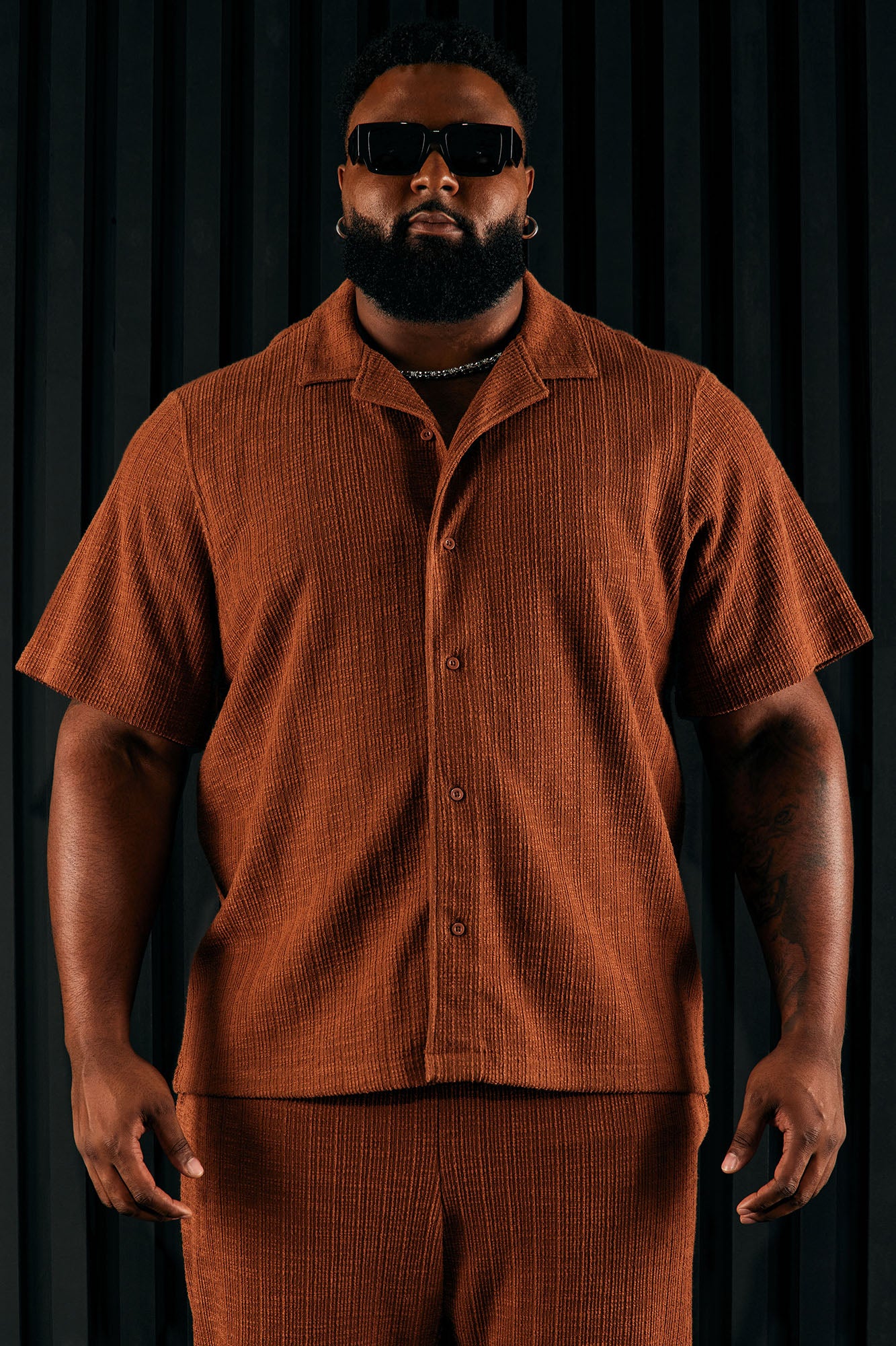 Dean Textured Short Sleeve Button Up Shirt - Chocolate - Image 8