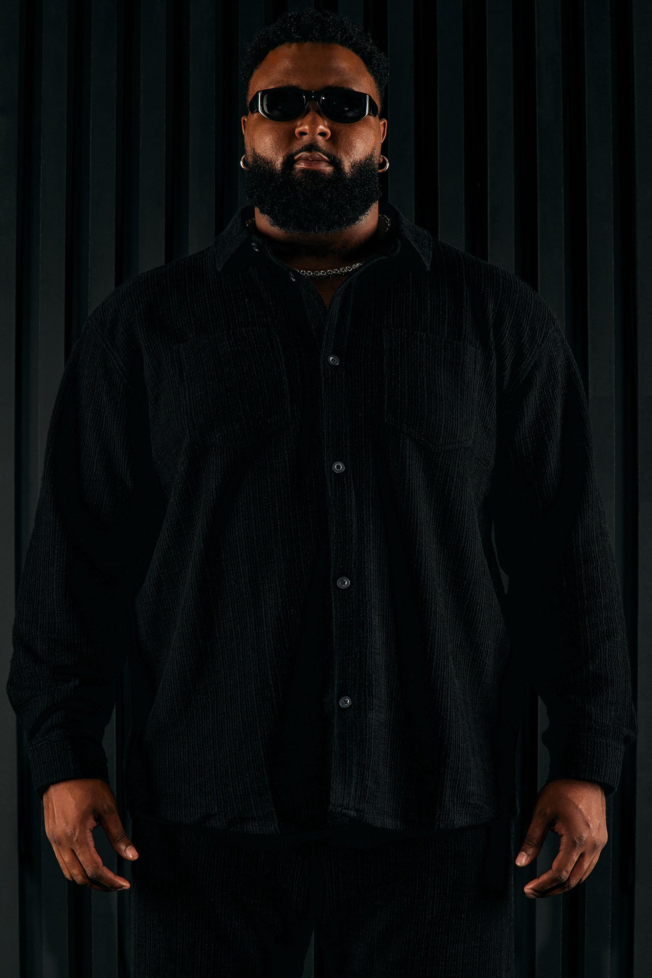Dean Textured Long Sleeve Button Up Shirt - Black - Image 8