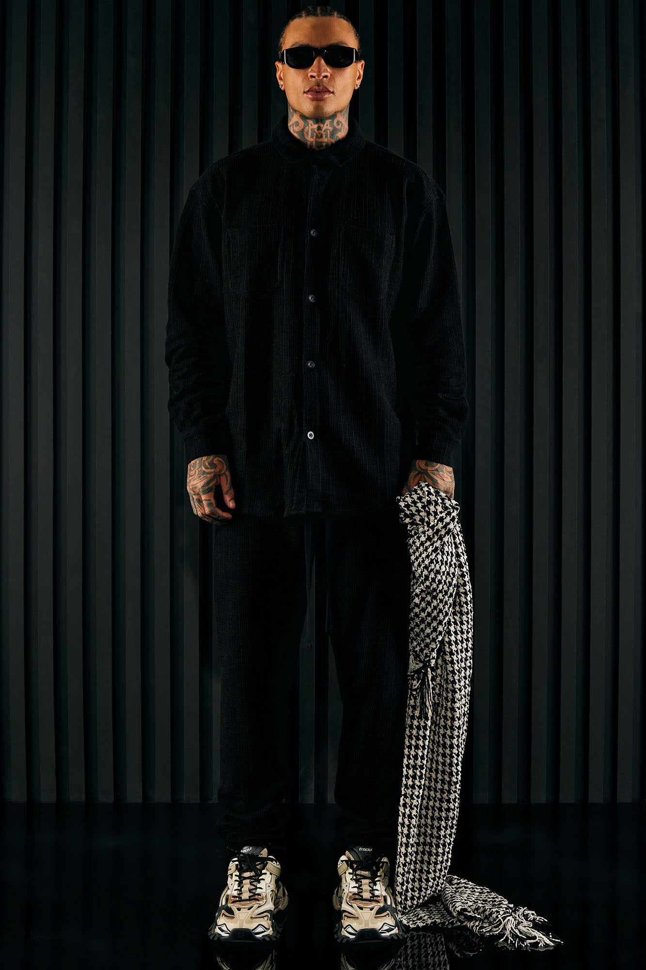 Dean Textured Long Sleeve Button Up Shirt - Black - Image 3