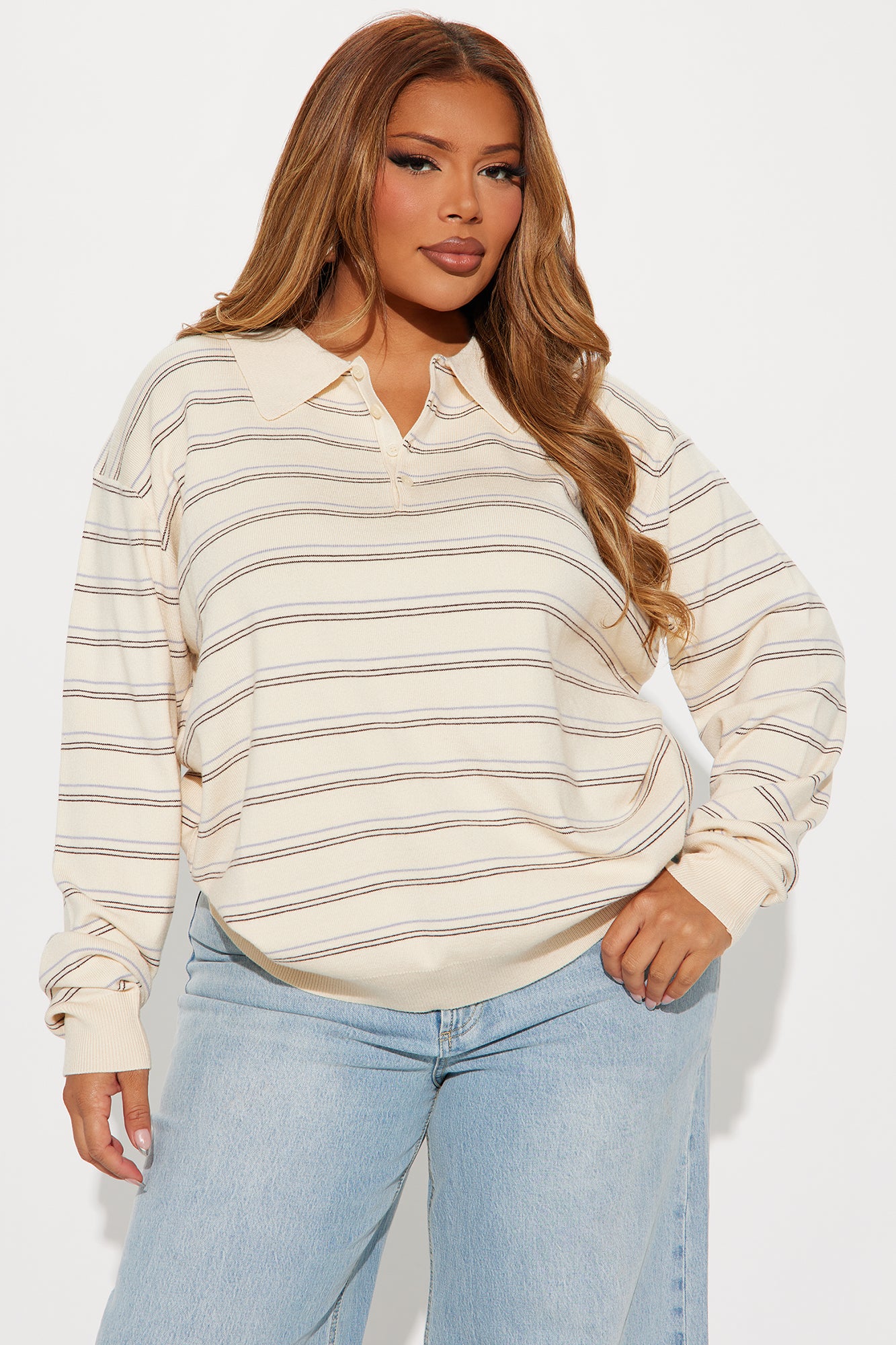 Stripe You're Out Polo Sweater - Cream/combo - Image 4