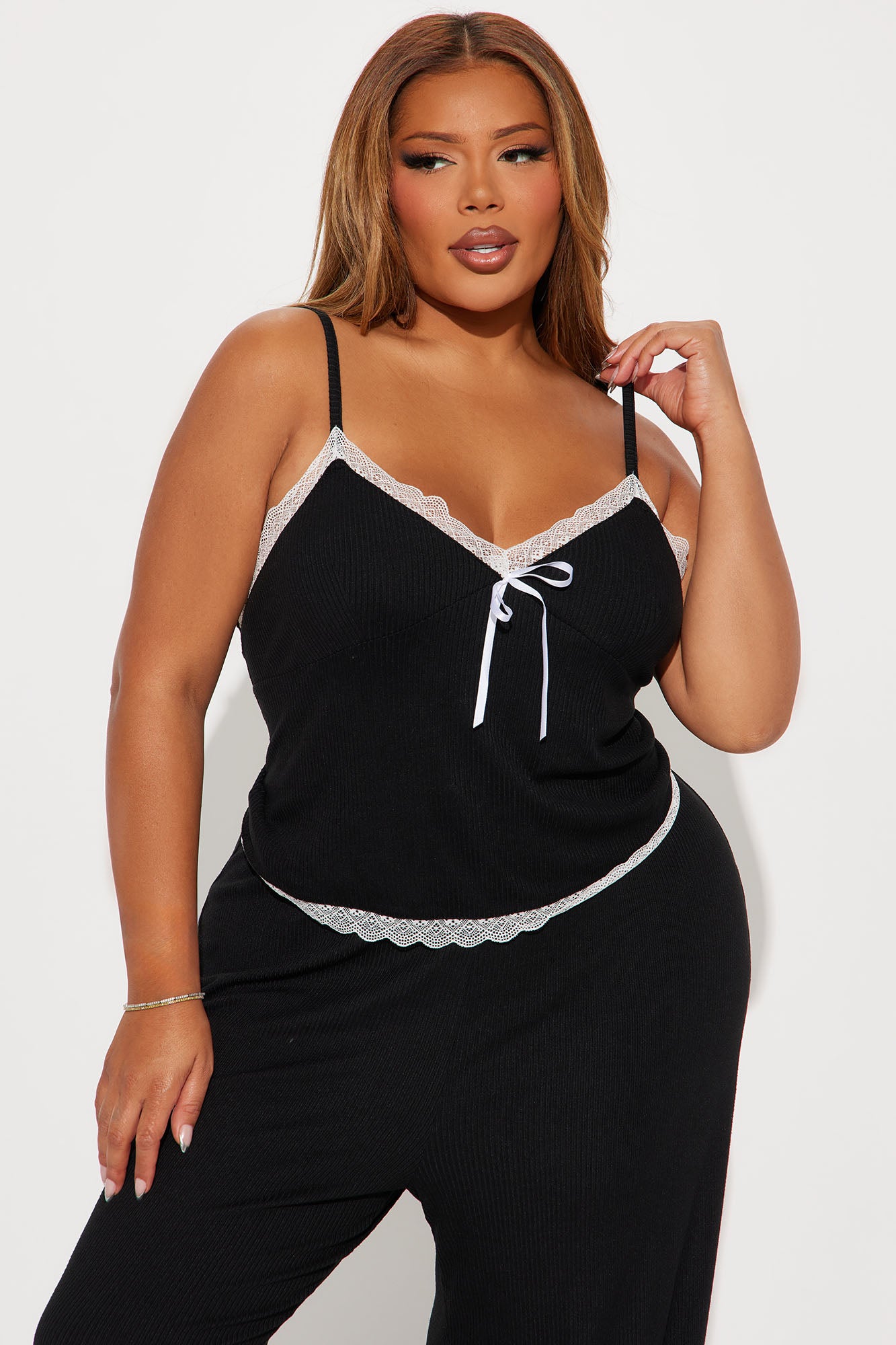 Sleeping Over Ribbed PJ Pant Set - Black - Image 5