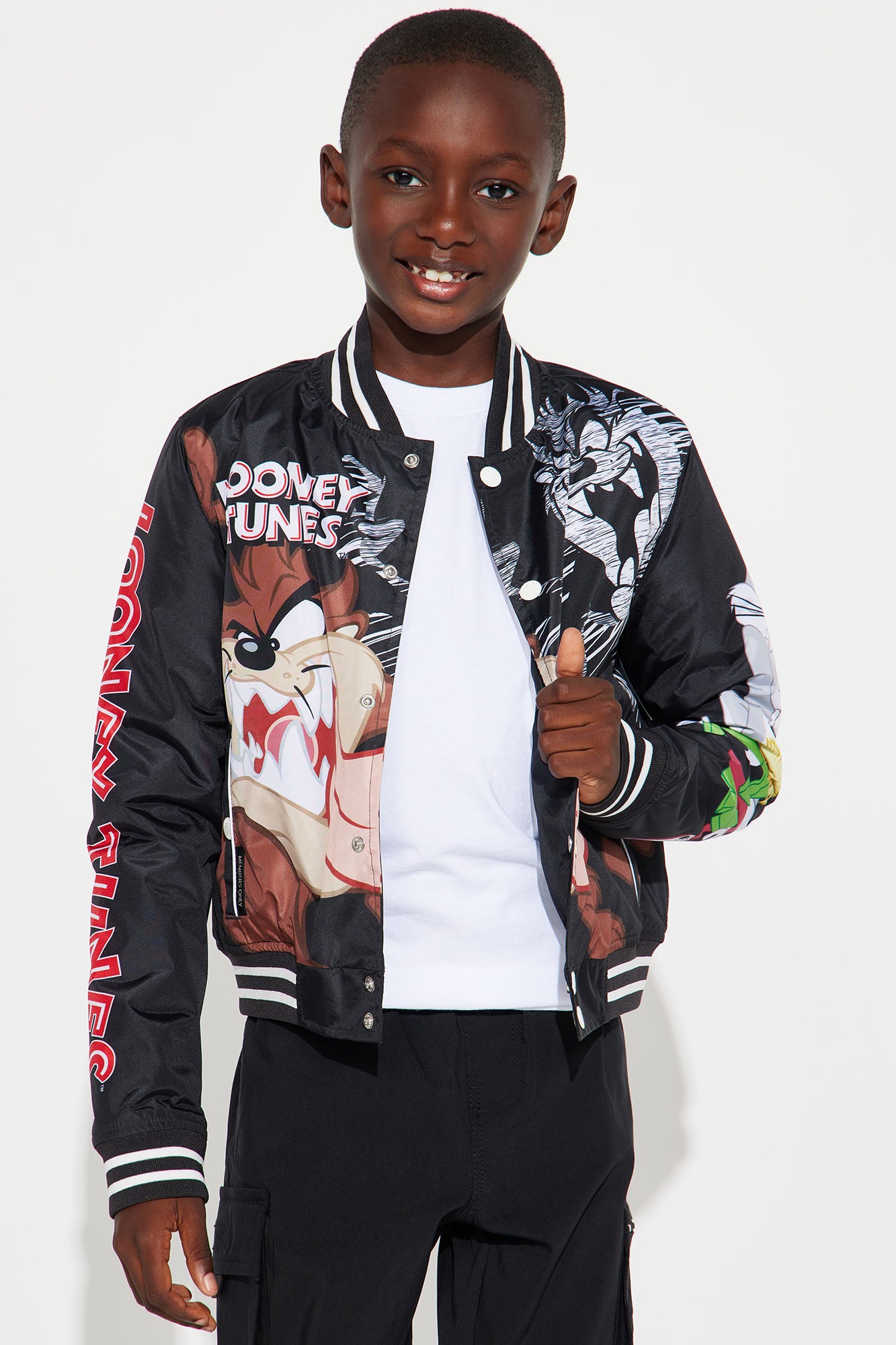 Mini Looney Tunes Taz And Friends Varsity Bomber Jacket - Black - Image 4