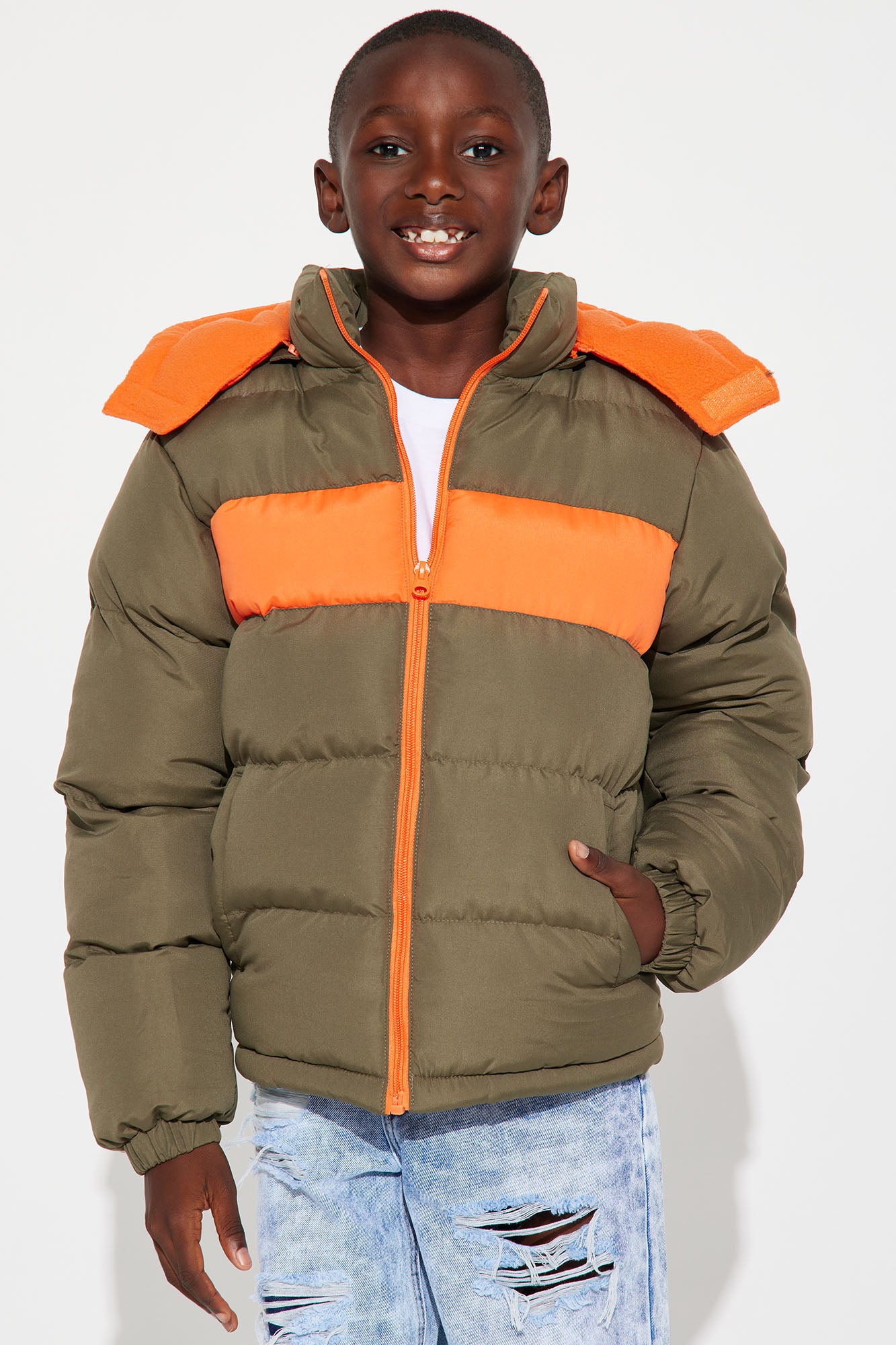 Mini Ready For The Colder Weather Puffer Jacket - Olive/combo - Image 3