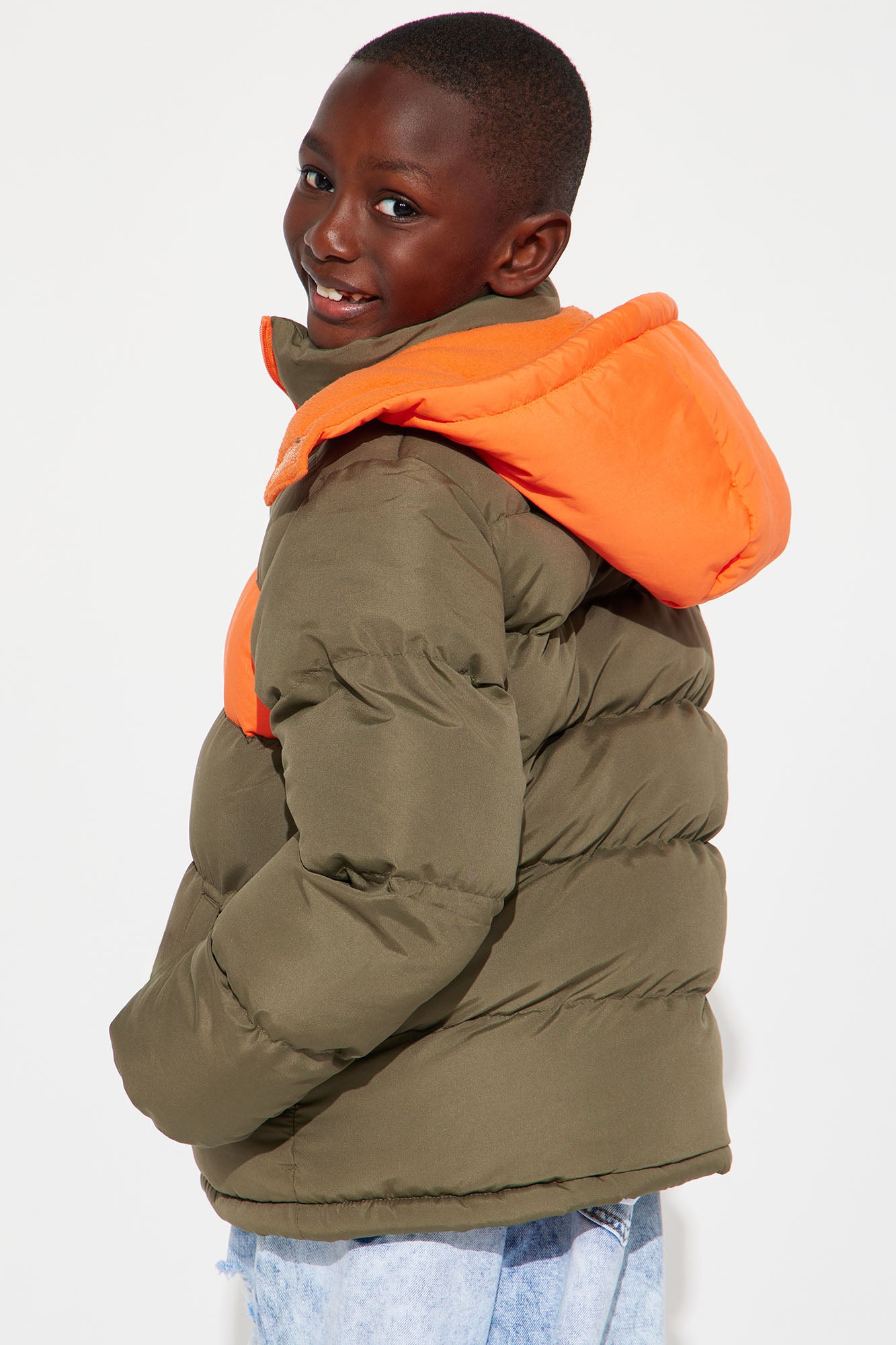 Mini Ready For The Colder Weather Puffer Jacket - Olive/combo - Image 4