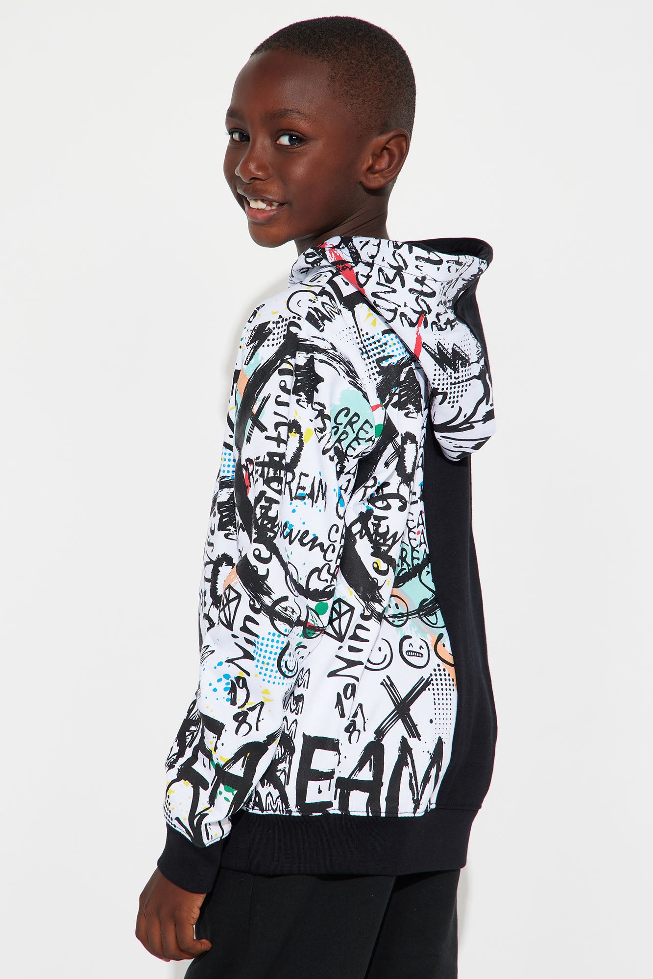 Mini Cream Newspaper Hoodie - Black - Image 4