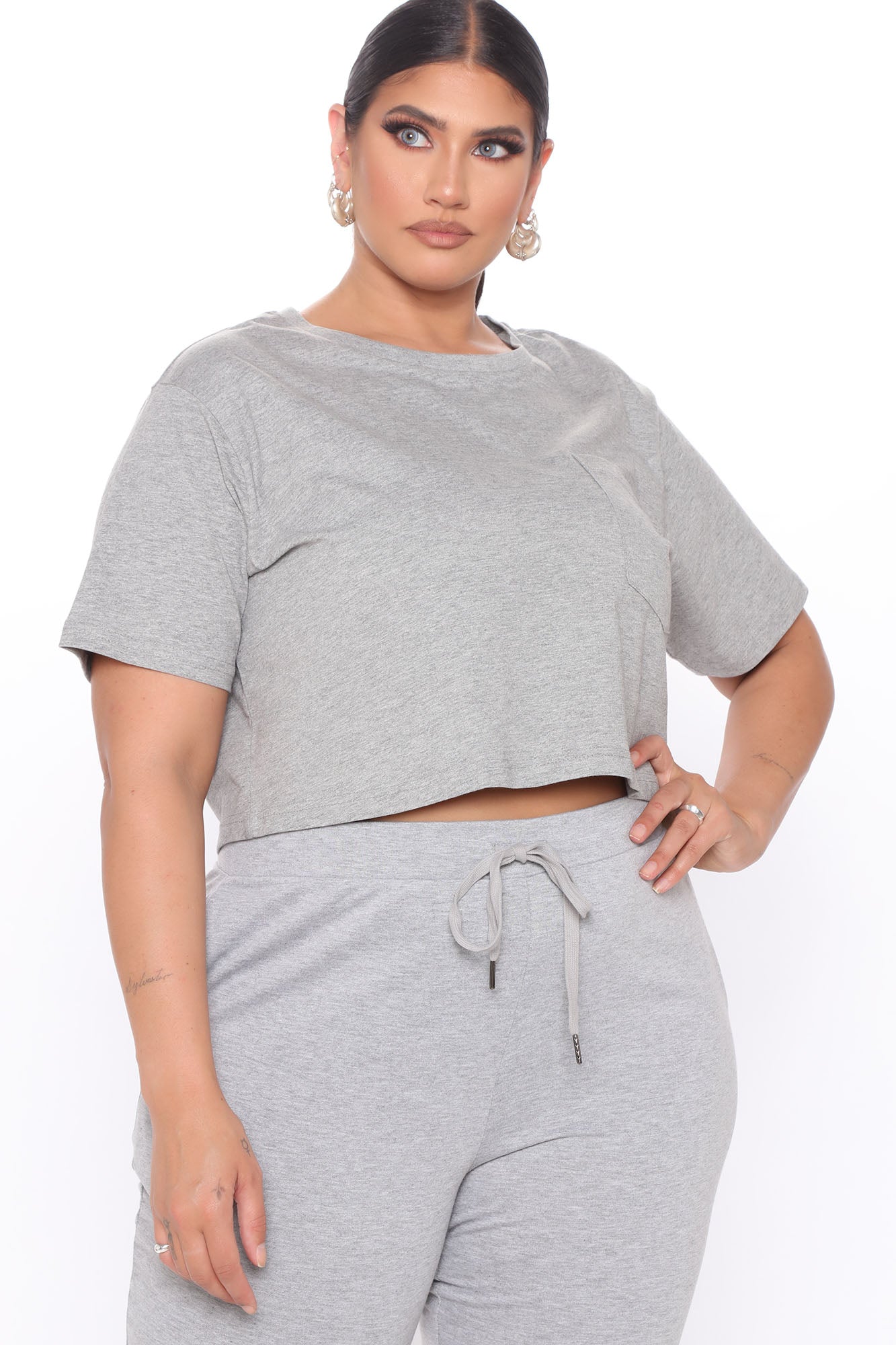 Elisa Relaxed Crop Tee - Heather Grey - Image 4