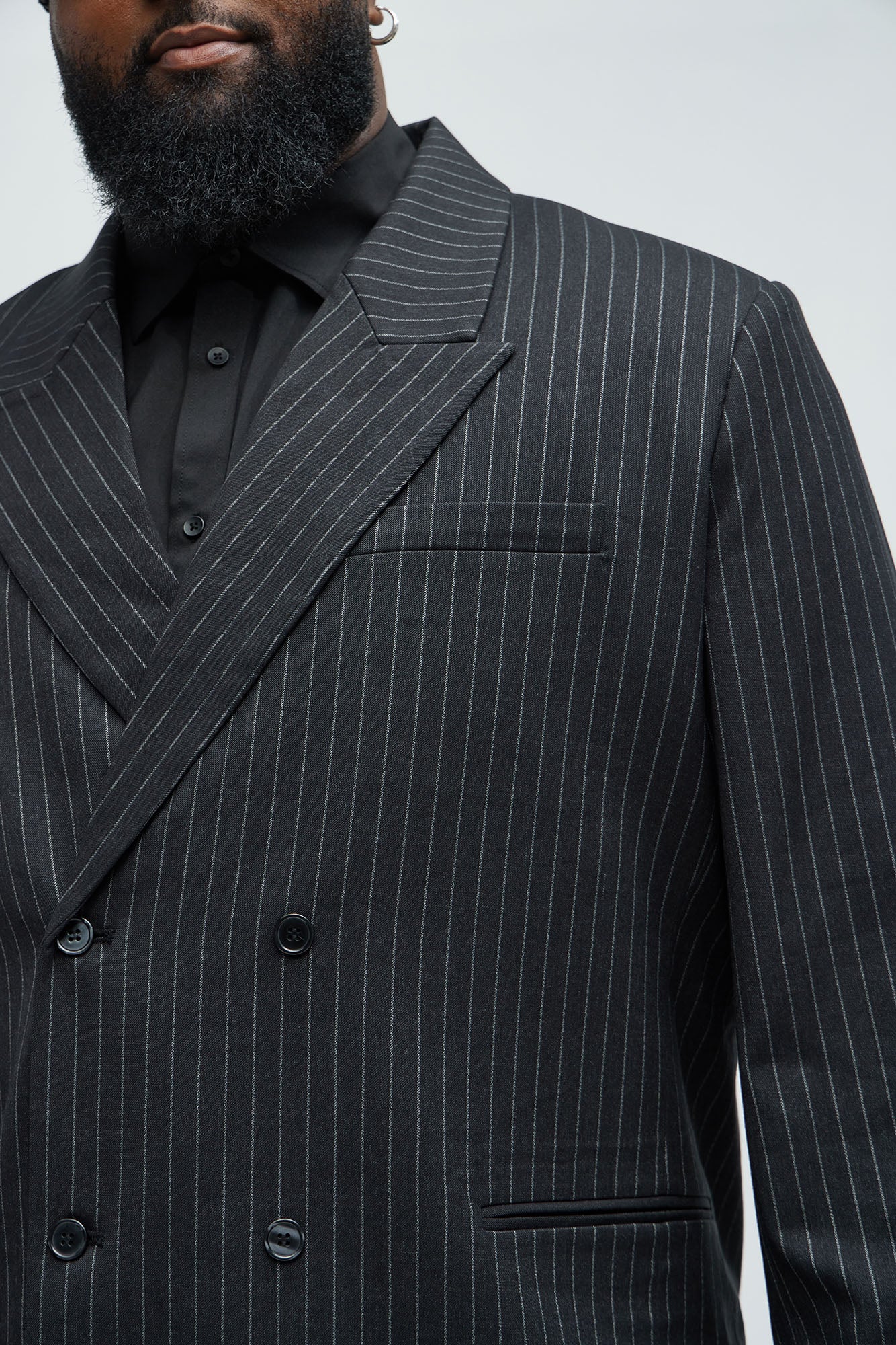Liam Double Breasted Pinstripe Blazer - Black - Image 8