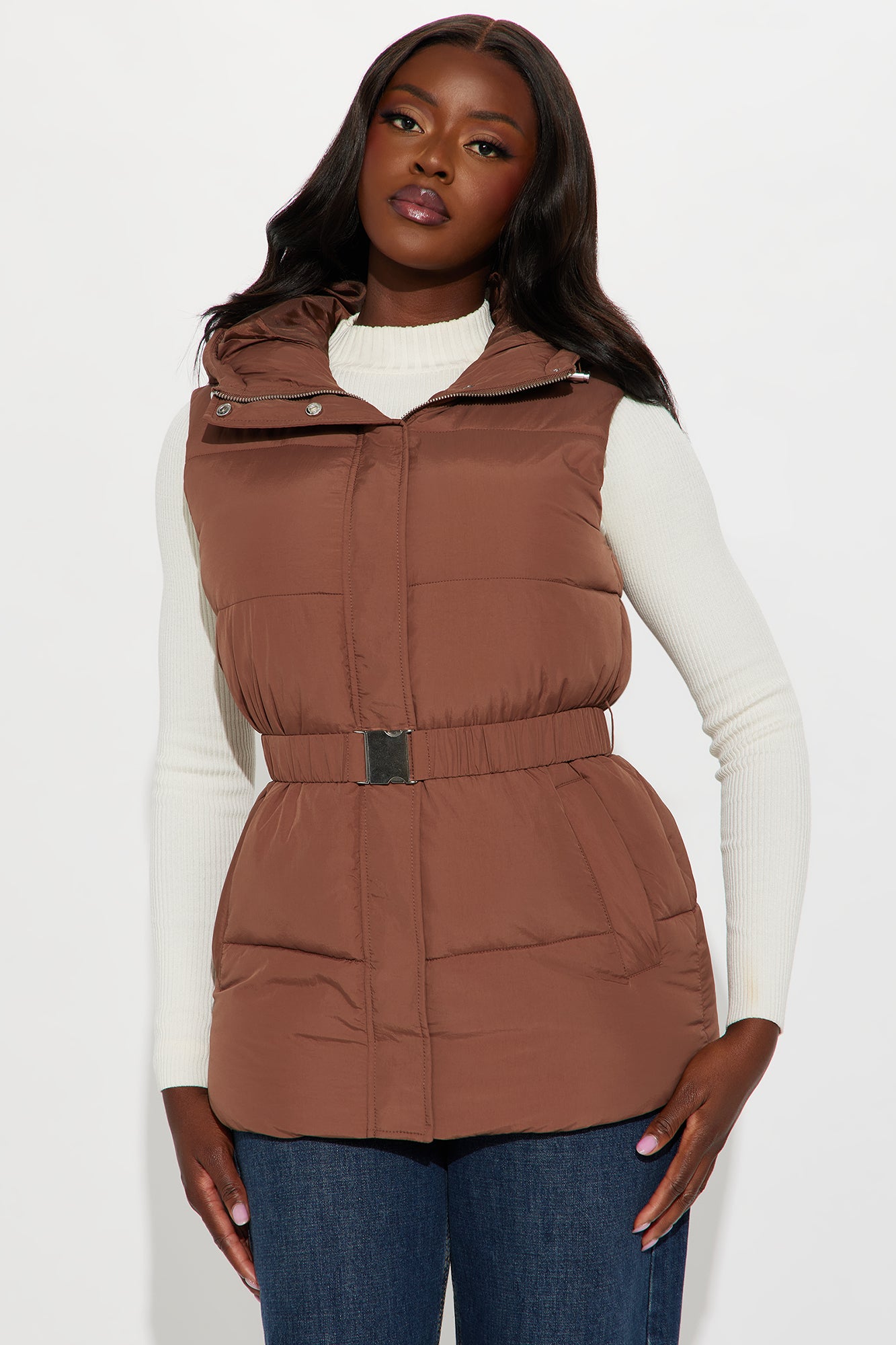 Hold You Down Puffer Vest - Chocolate - Image 3