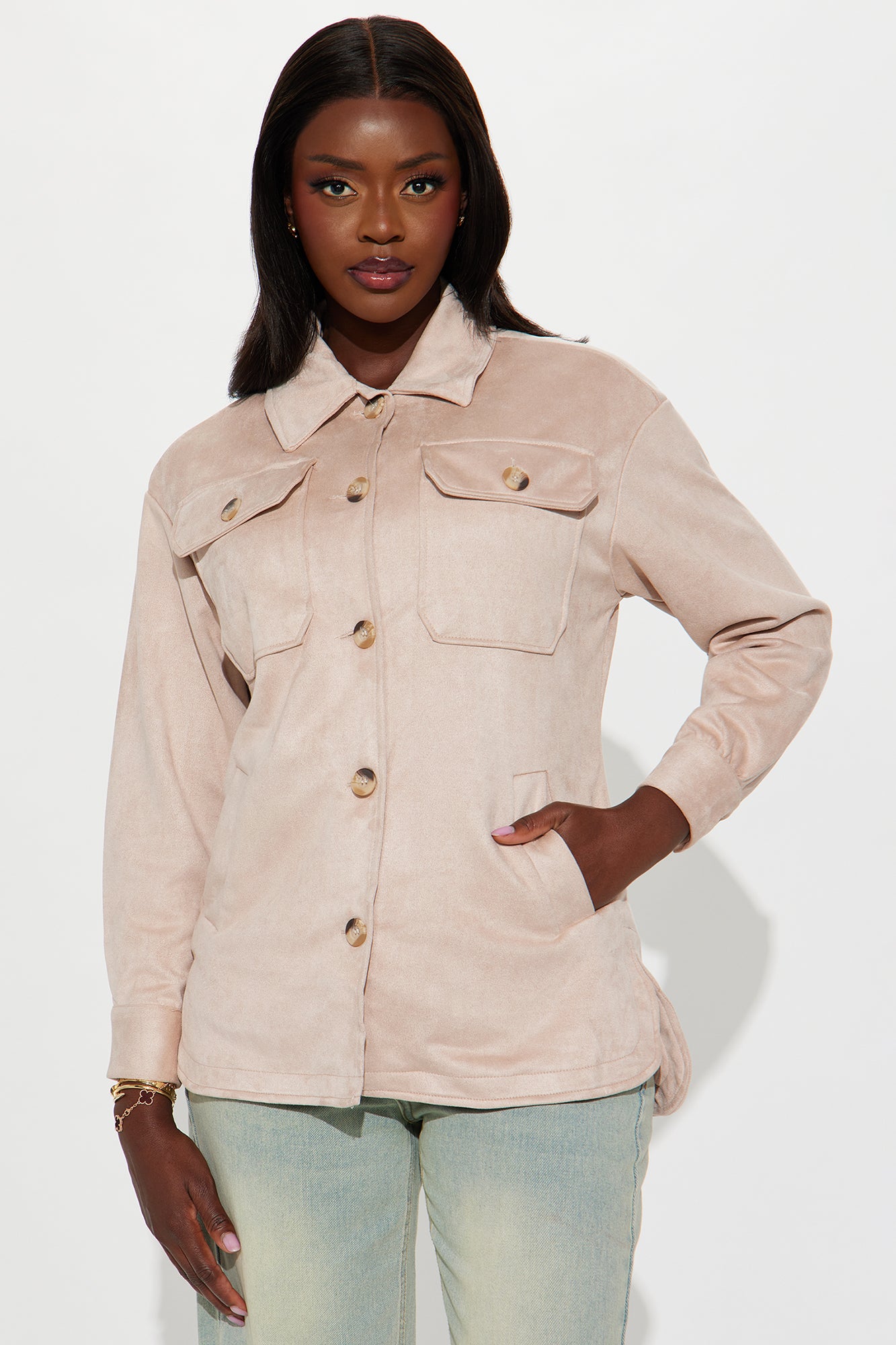 Janet Faux Suede Shacket - Cream - Image 3