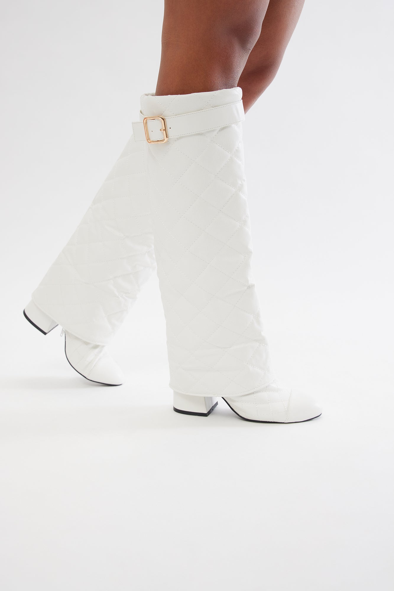 Elya Overlay Knee High Boots - White - Image 5