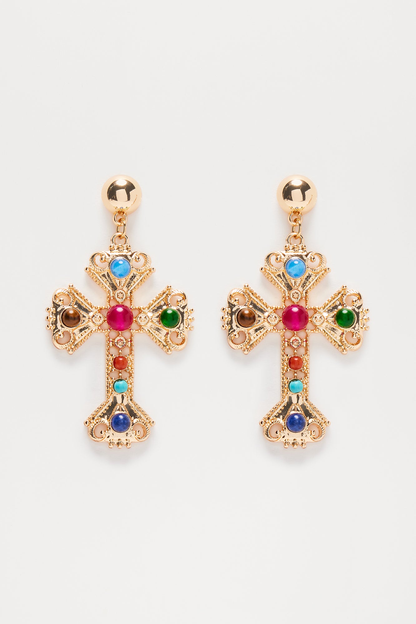 Stain Glass Cross Earrings - Gold/combo - Image 3