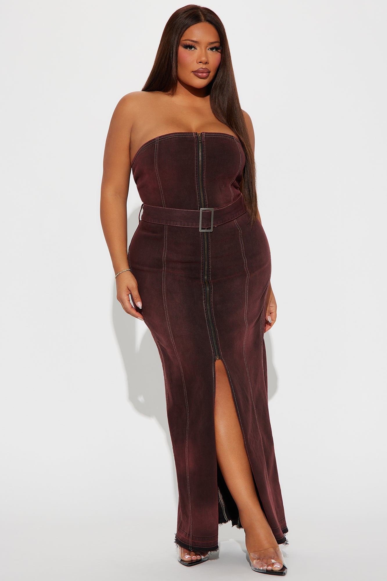 Mila Denim Maxi Dress - Burgundy - Image 4