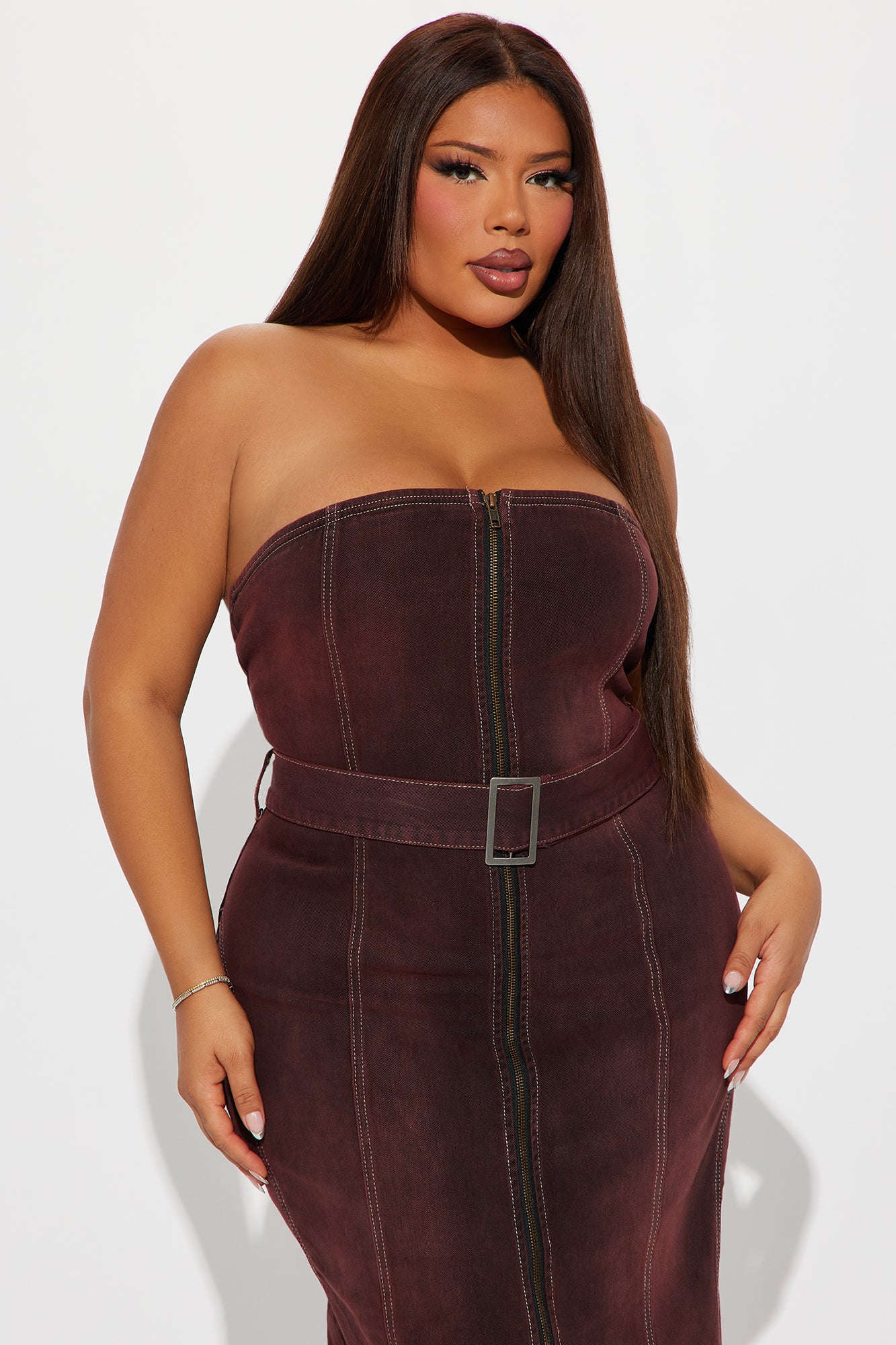 Mila Denim Maxi Dress - Burgundy - Image 5