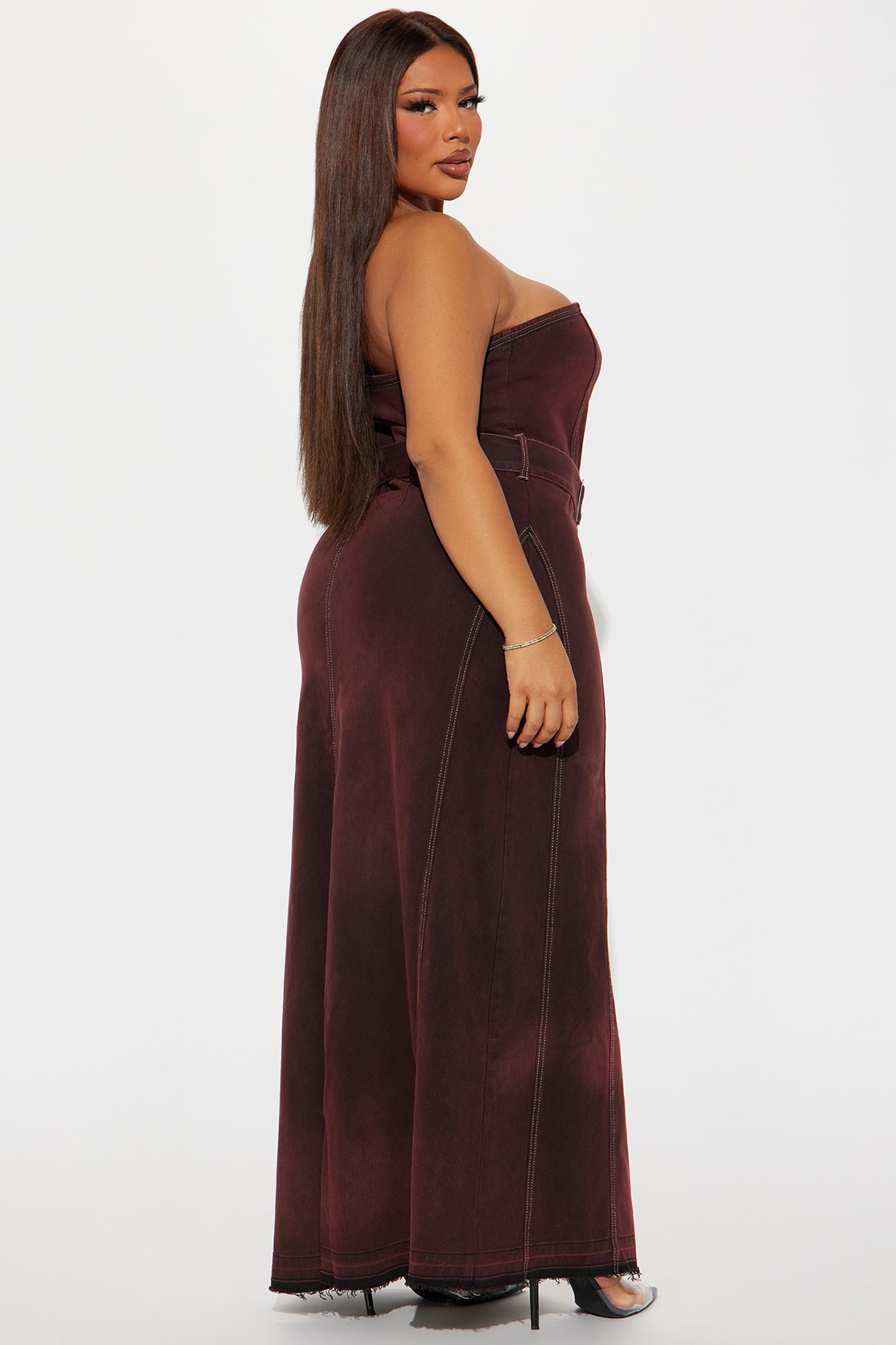 Mila Denim Maxi Dress - Burgundy - Image 6
