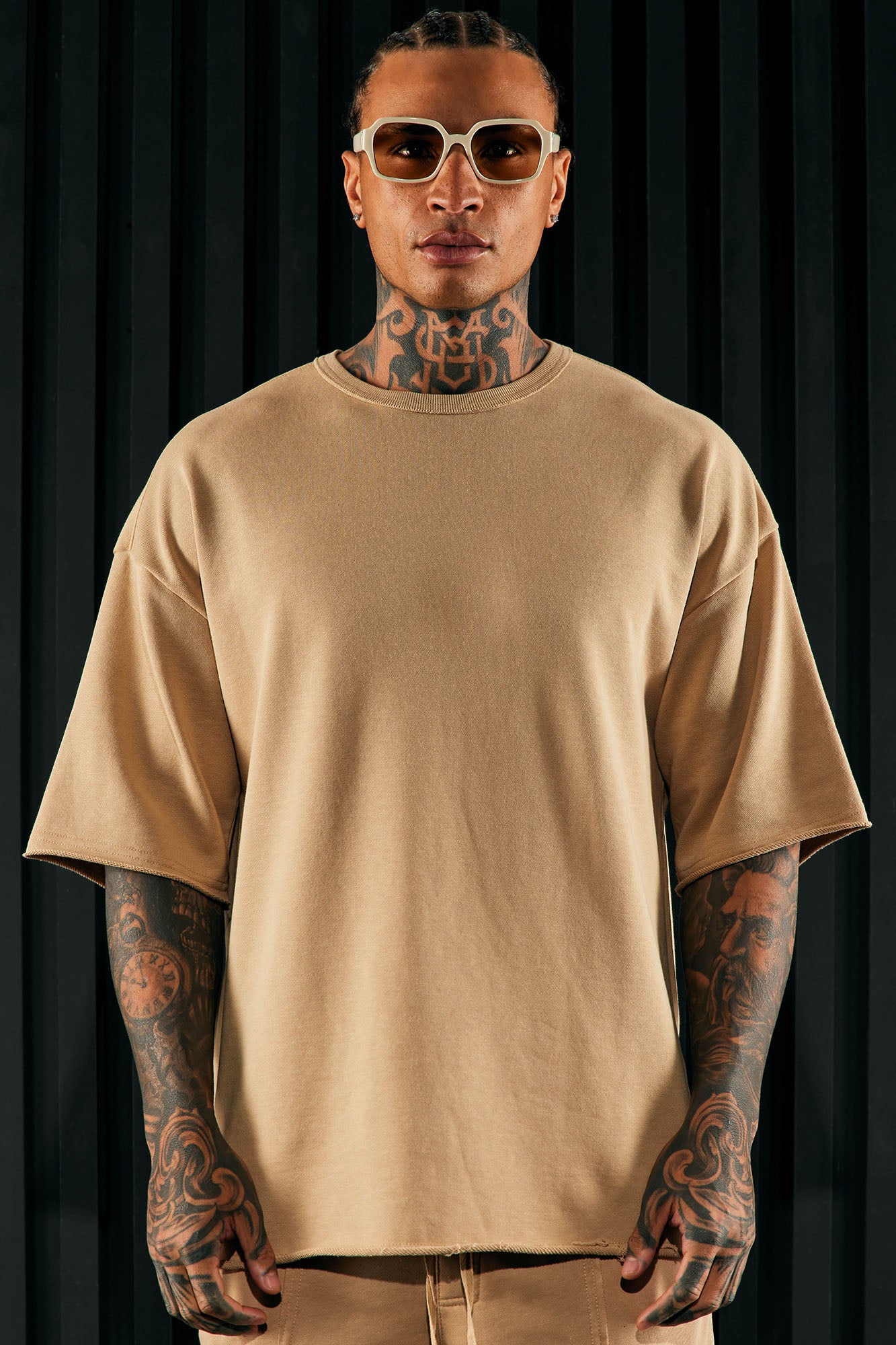 I Like How It Looks Oversized Terry Short Sleeve Tee - Tan - Image 3