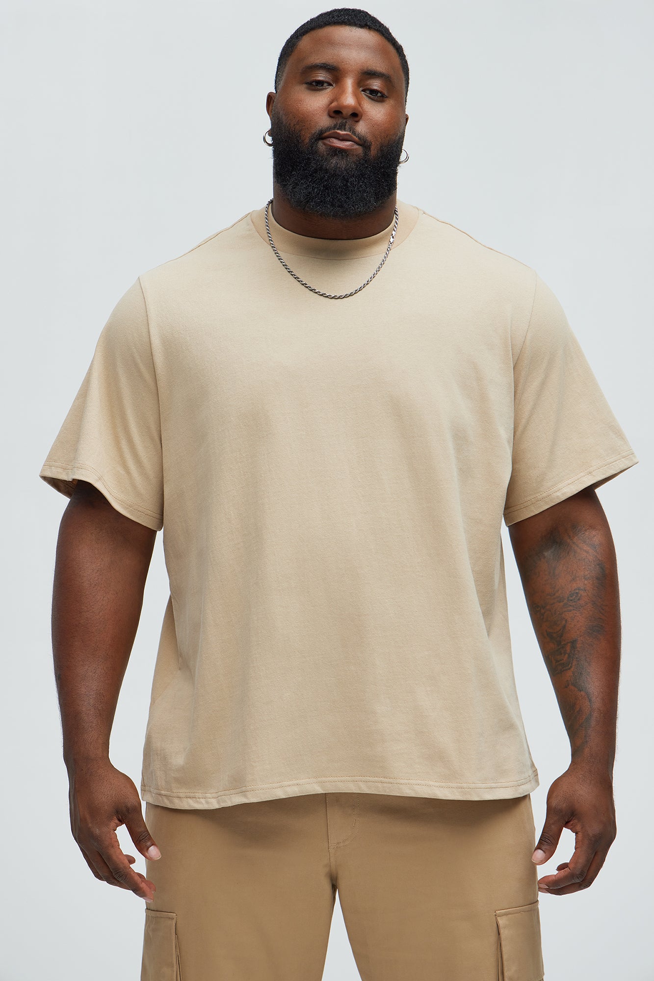 Oversized Heavyweight Short Sleeve Tee - Tan - Image 4