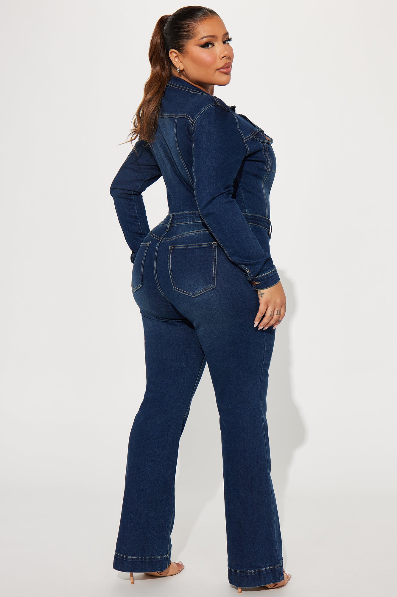 Day Dreaming Long Sleeve Denim Jumpsuit - Dark Denim - Image 7