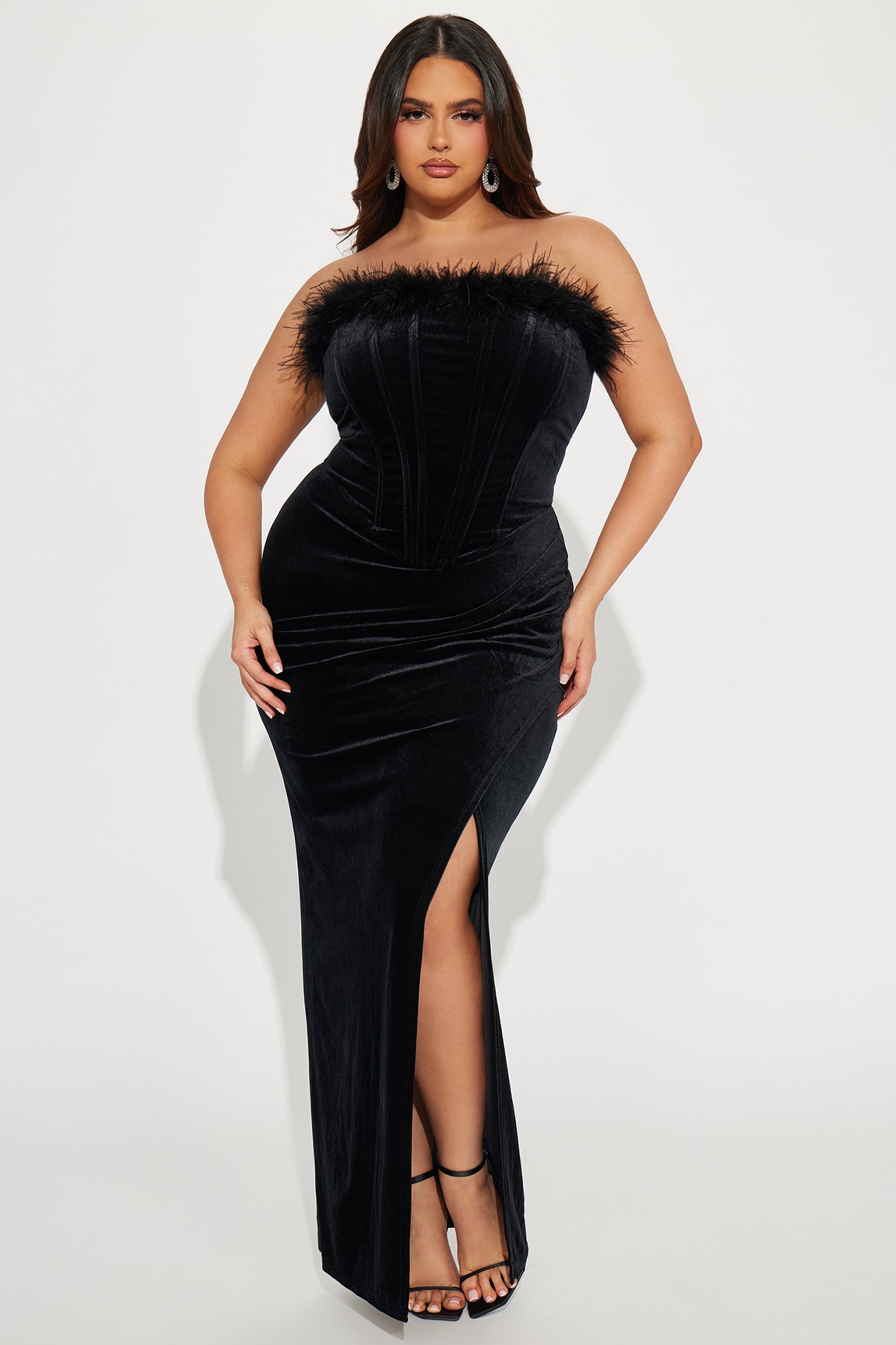 Angelica Feather Trim Velvet Gown - Black - Image 6
