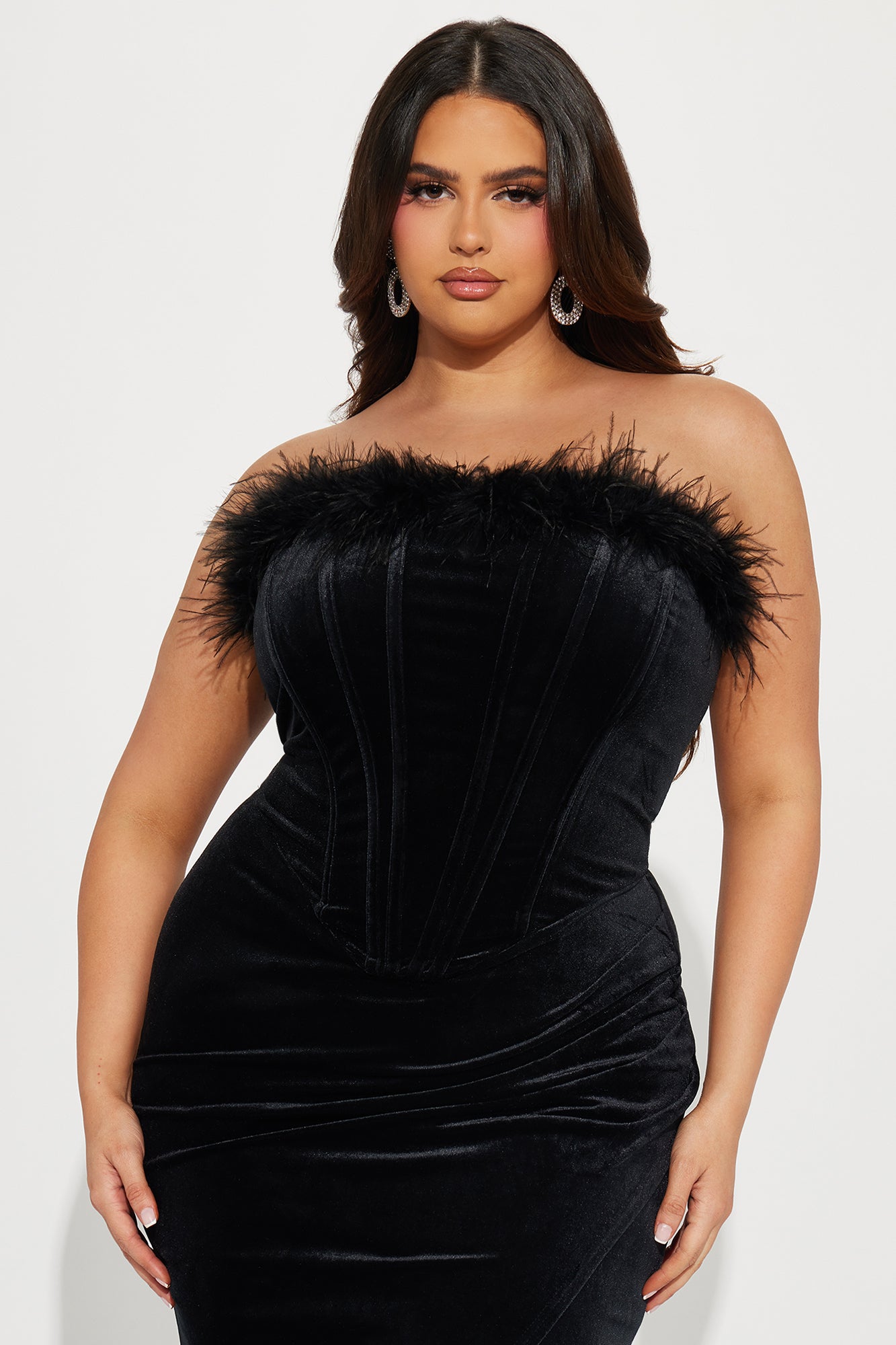 Angelica Feather Trim Velvet Gown - Black - Image 7