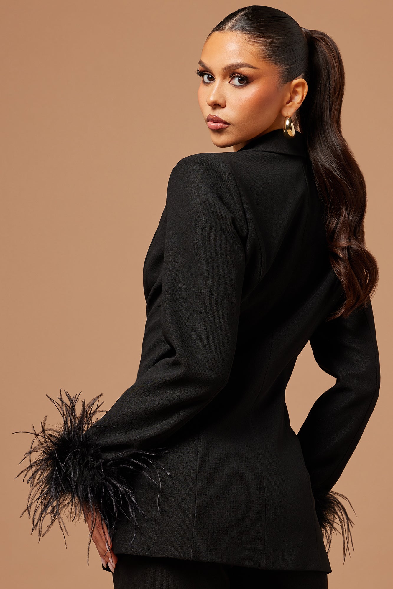 Clarissa Feather Blazer Suit Set - Black - Image 4