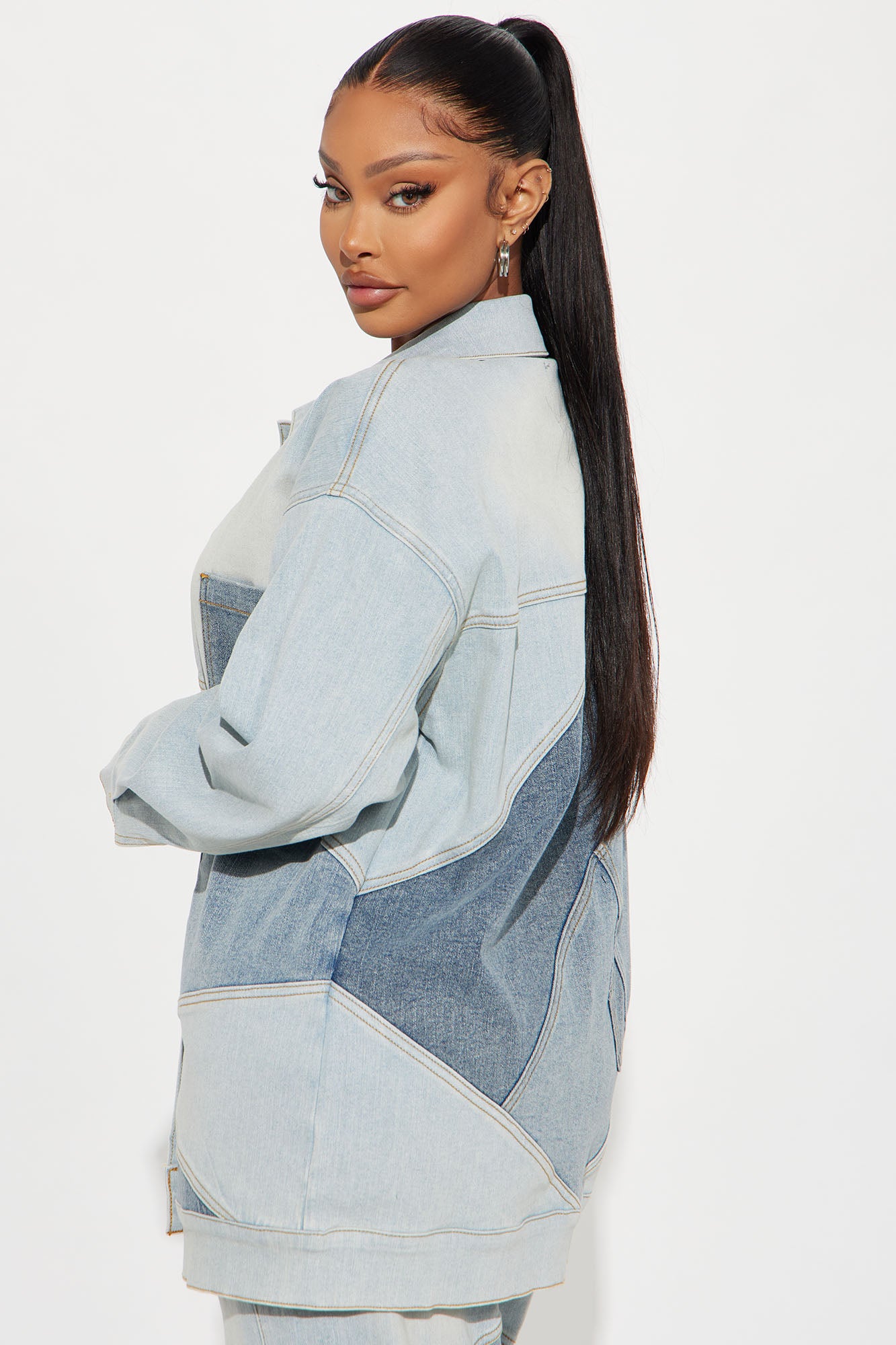 Better Shape Up Oversized Denim Shacket - Light Wash - Image 3