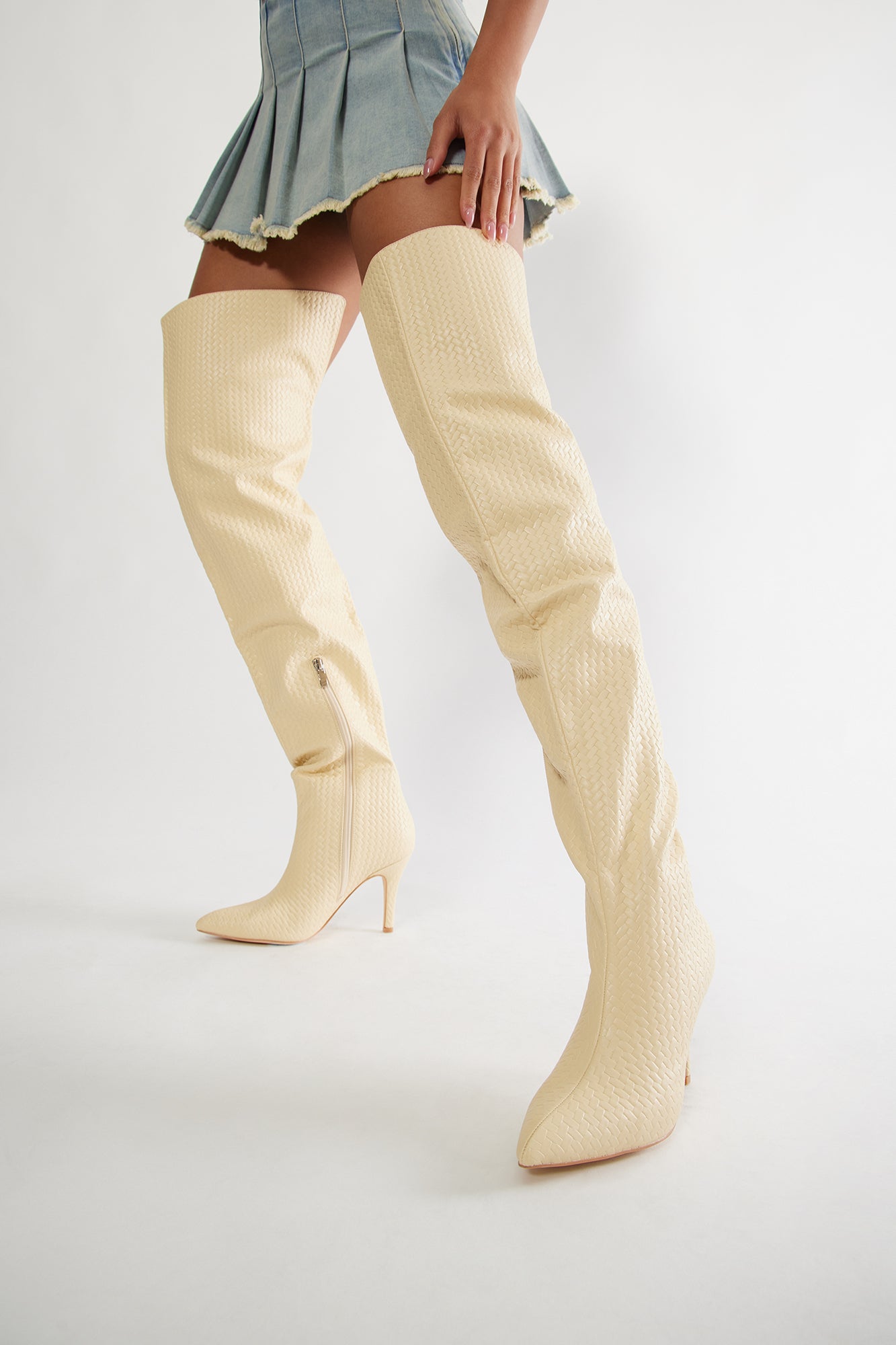 Addison Thigh High Boots - Cream - Image 4