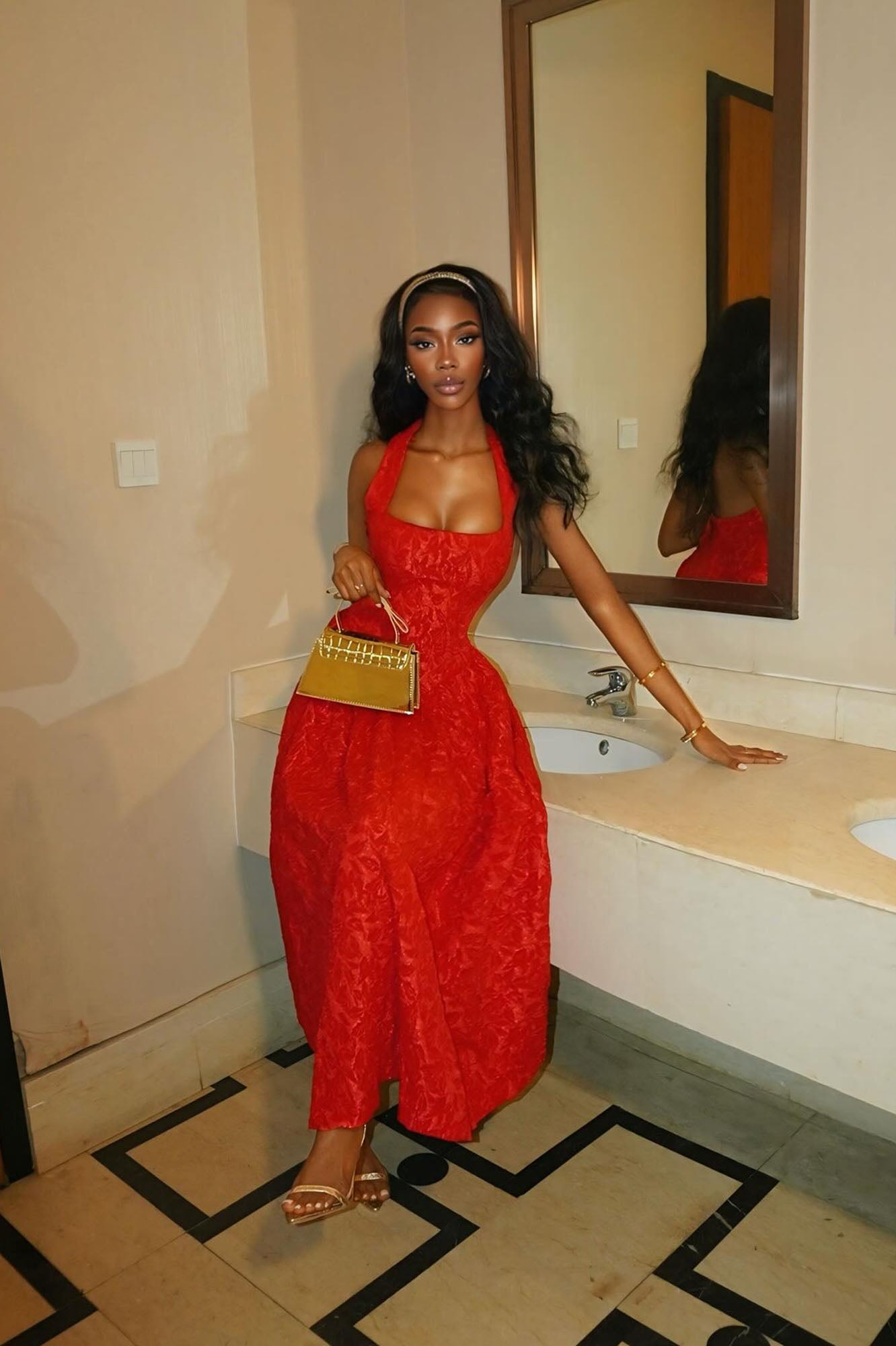 Meredith Jacquard Maxi Dress - Red - Image 4