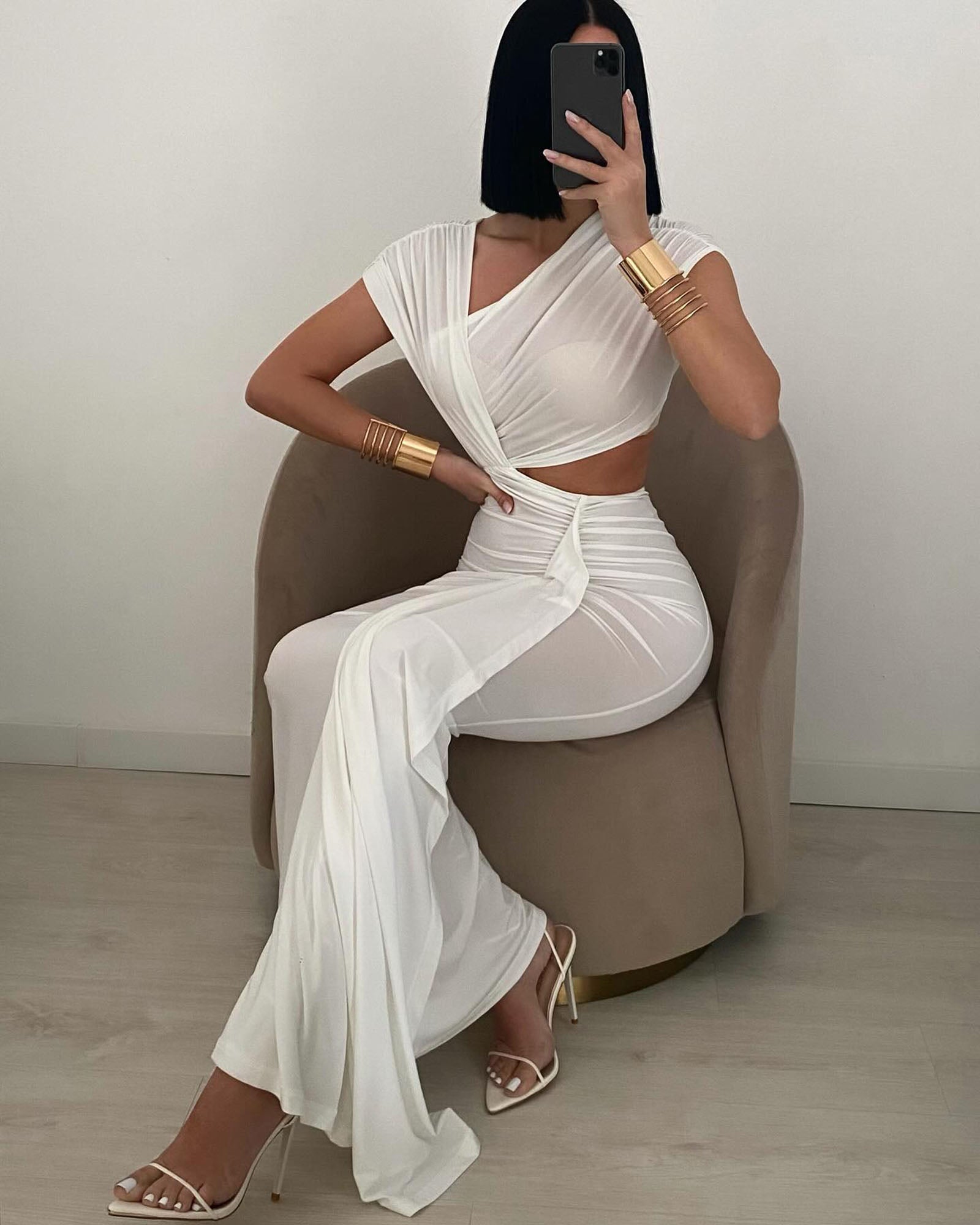 Aria Cut Out Maxi Dress - White - Image 5
