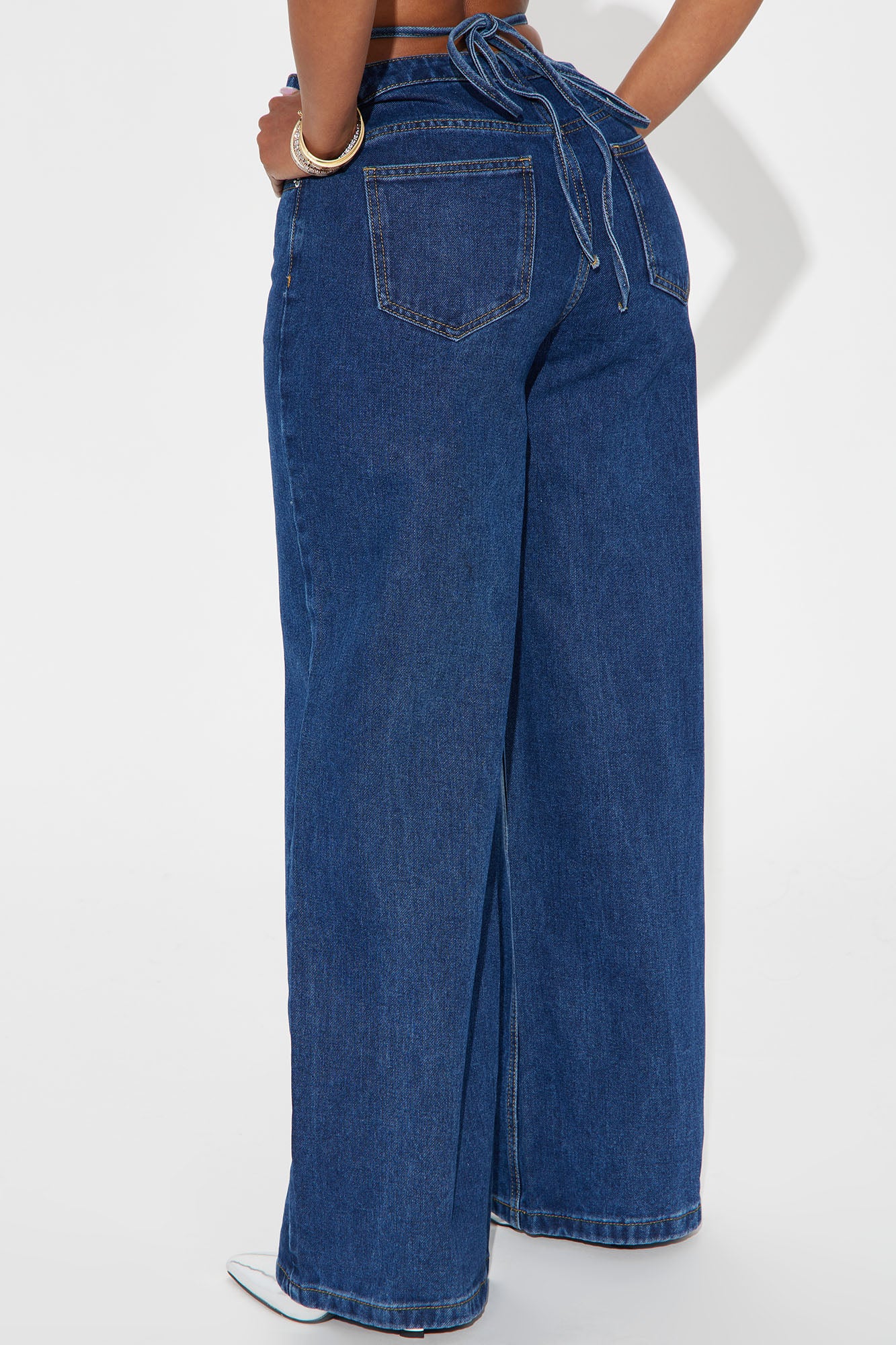 Cross Your Mind Non Stretch Wide Leg Jeans - Dark Wash - Image 3