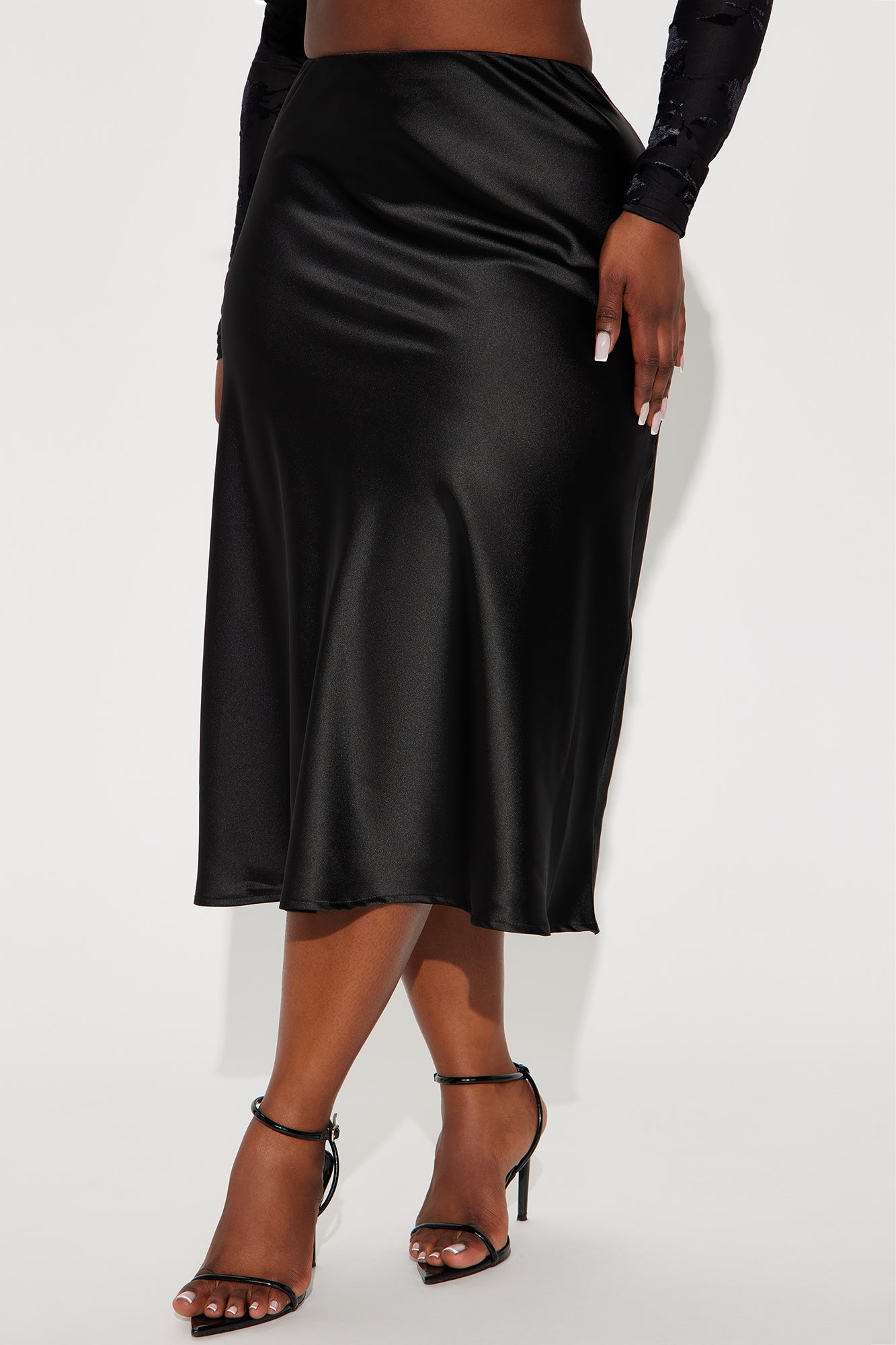Girls Need Love Satin Midi Skirt - Black - Image 5